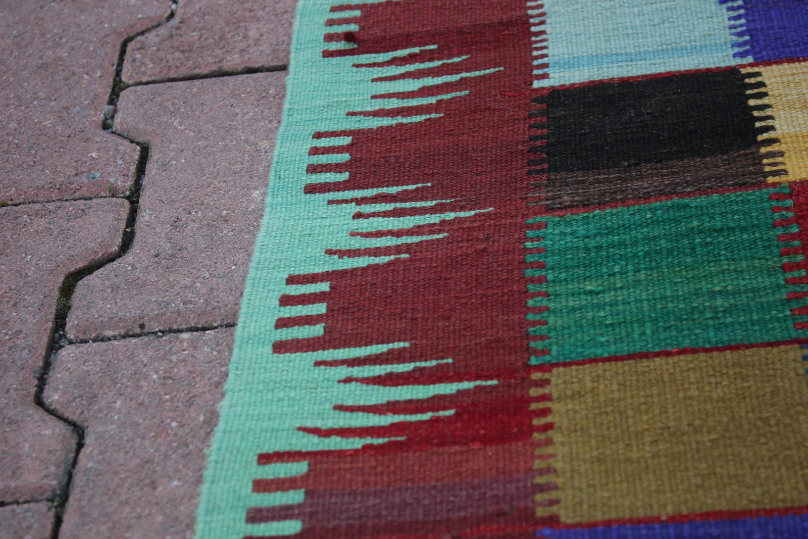 1960s Vintage Turkish Hand Knotted Rainbow Geometric Kilim Rug - 5