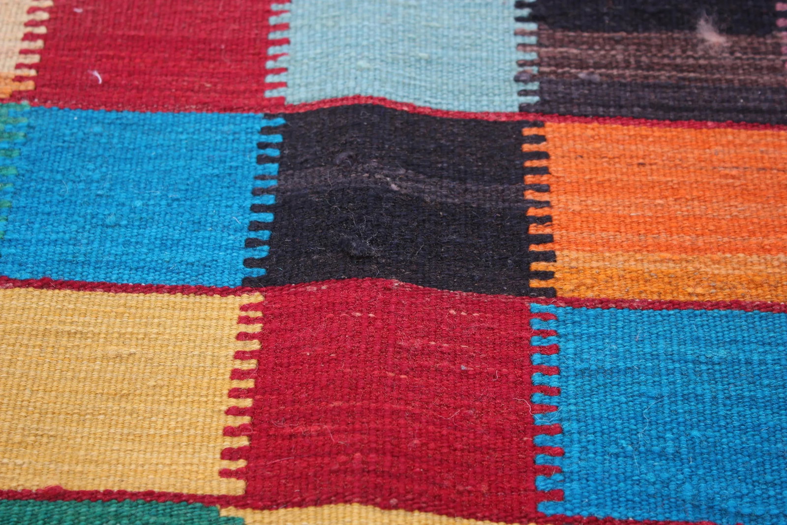 1960s Vintage Turkish Hand Knotted Rainbow Geometric Kilim Rug - 6