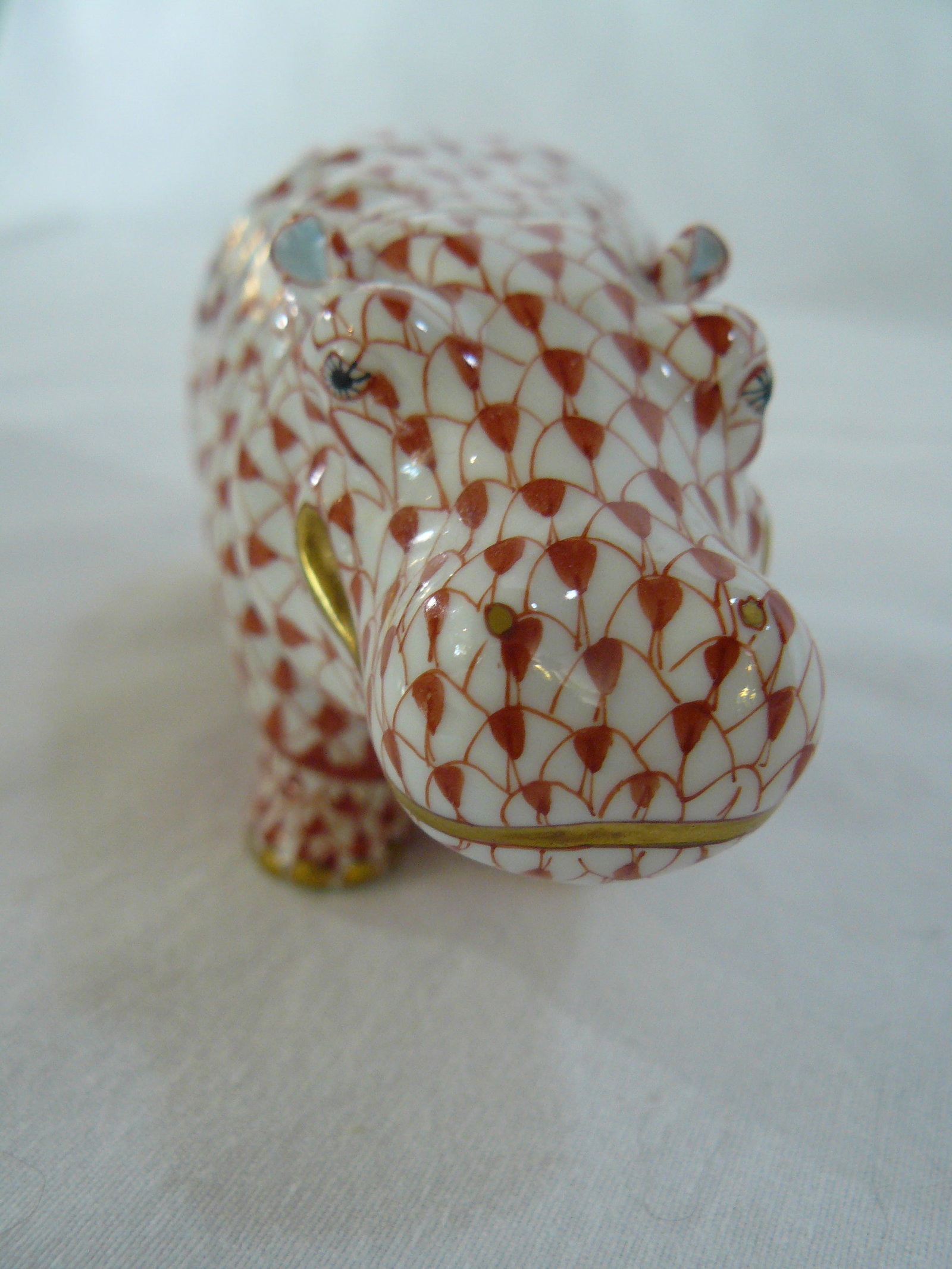 Herend Red Fishnet Handpainted Hippo - 2