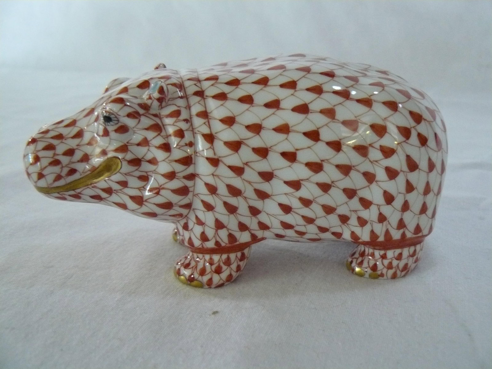 Herend Red Fishnet Handpainted Hippo - 3
