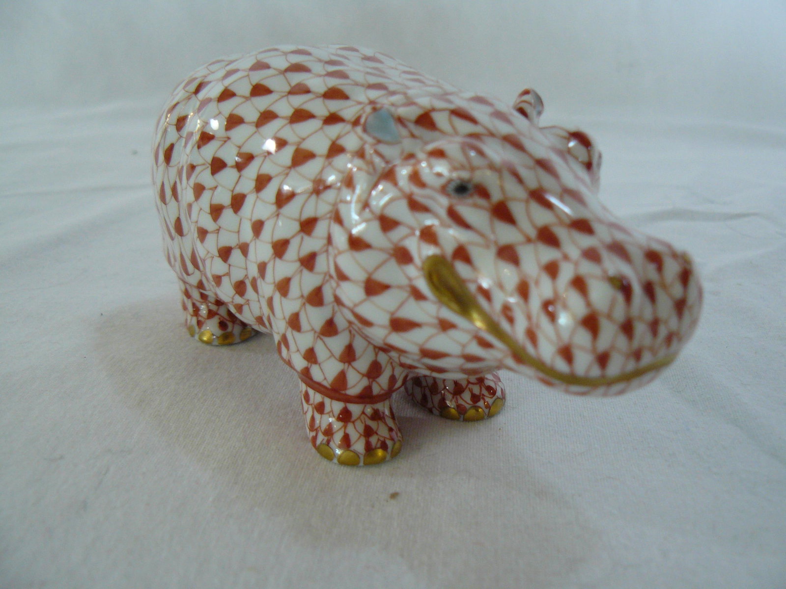 Herend Red Fishnet Handpainted Hippo - 5