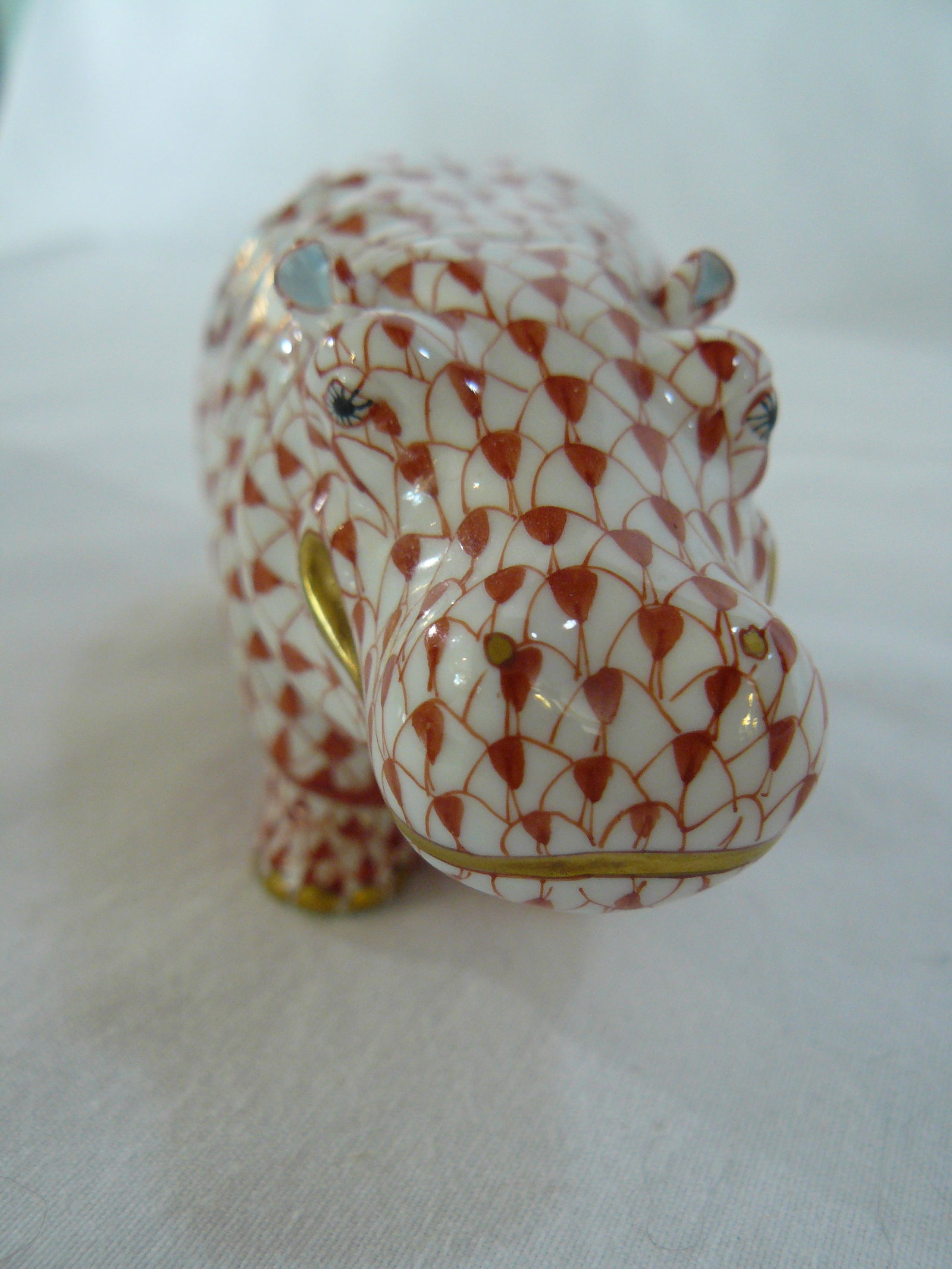 Herend Red Fishnet Handpainted Hippo - 6