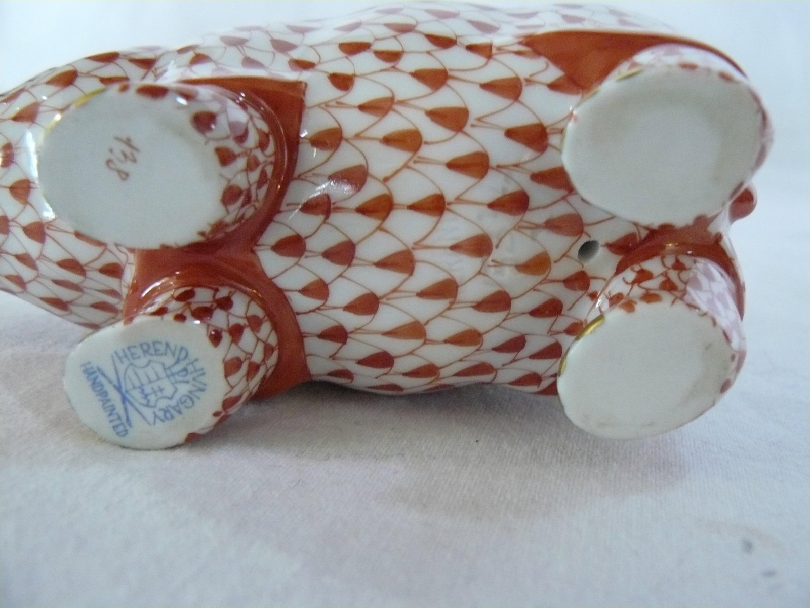 Herend Red Fishnet Handpainted Hippo - 8