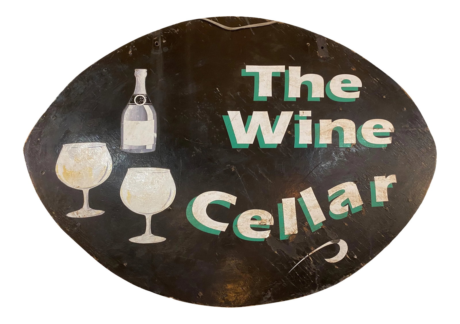 Vintage Handpainted Wooden Wine Cellar Sign - Made in Usa: Vintage Hand Painted Wooden Wine Cellar Sign - Made in USA Measures 32" X 27 1/2" X 1 1/2" Condition: Alterations: Original Condition Unaltered Imperfections: Some Imperfections Condition Notes: