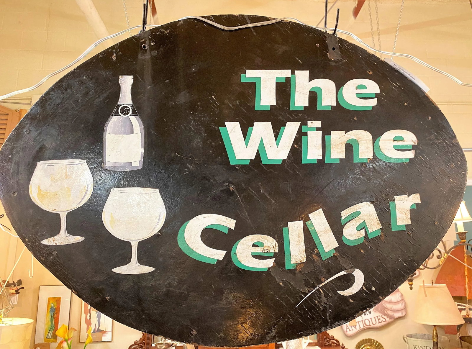 Vintage Handpainted Wooden Wine Cellar Sign - Made in Usa - 2