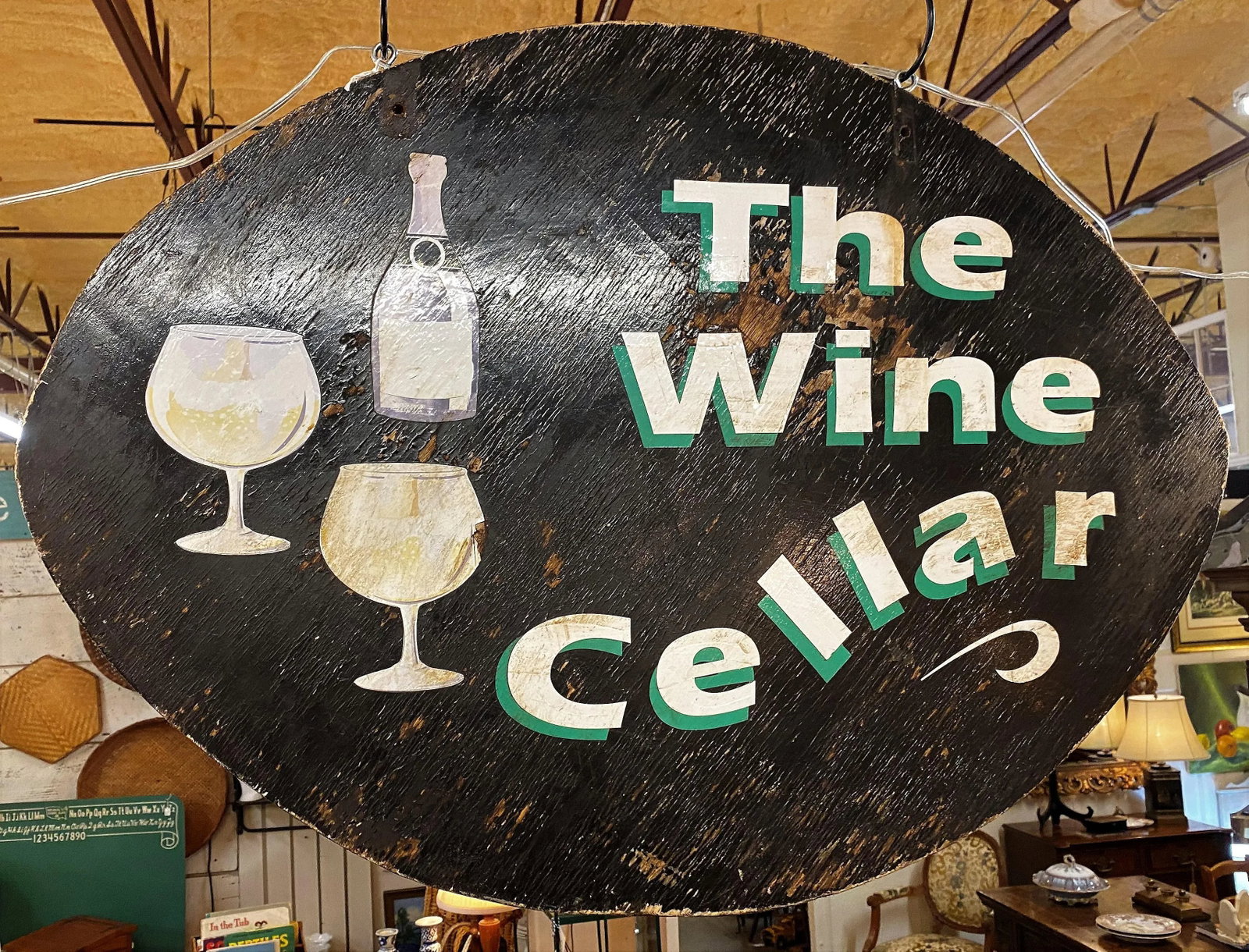 Vintage Handpainted Wooden Wine Cellar Sign - Made in Usa - 3