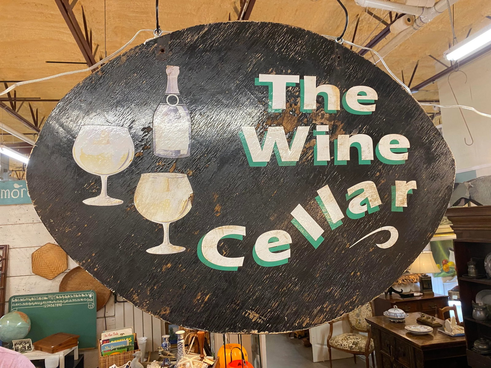 Vintage Handpainted Wooden Wine Cellar Sign - Made in Usa - 4