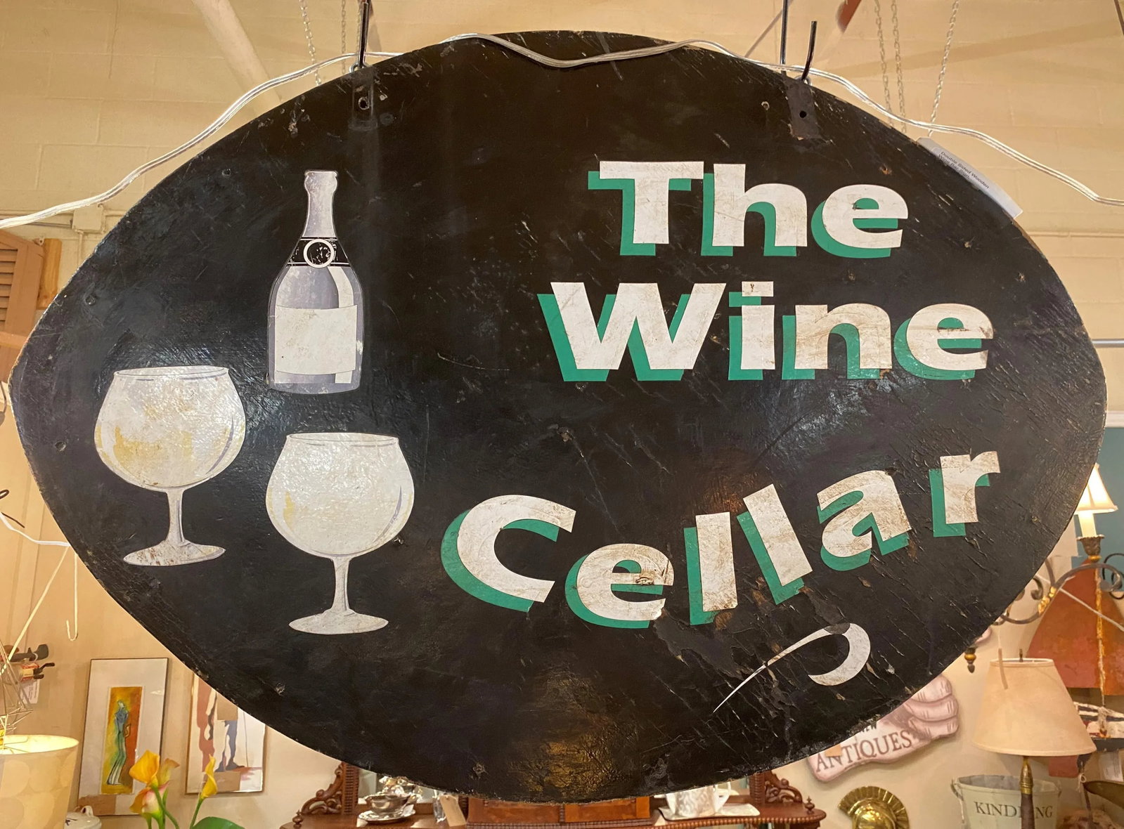 Vintage Handpainted Wooden Wine Cellar Sign - Made in Usa - 5