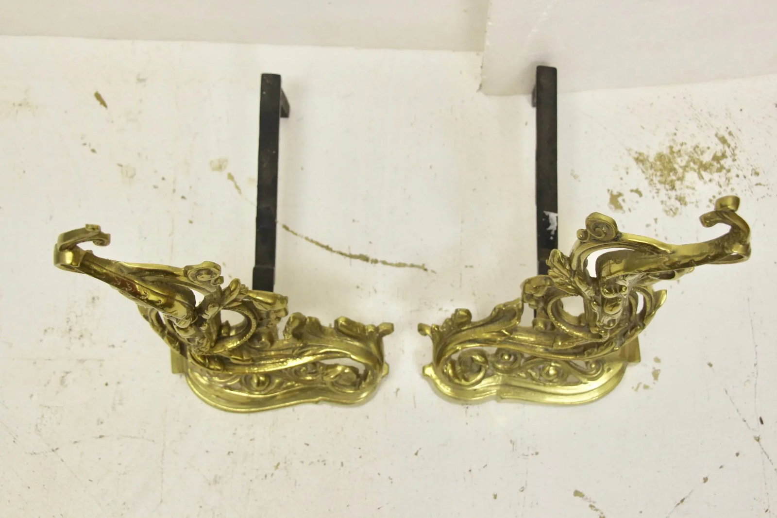 19th Century French Rococo-Style Brass Andirons, Pair - 3