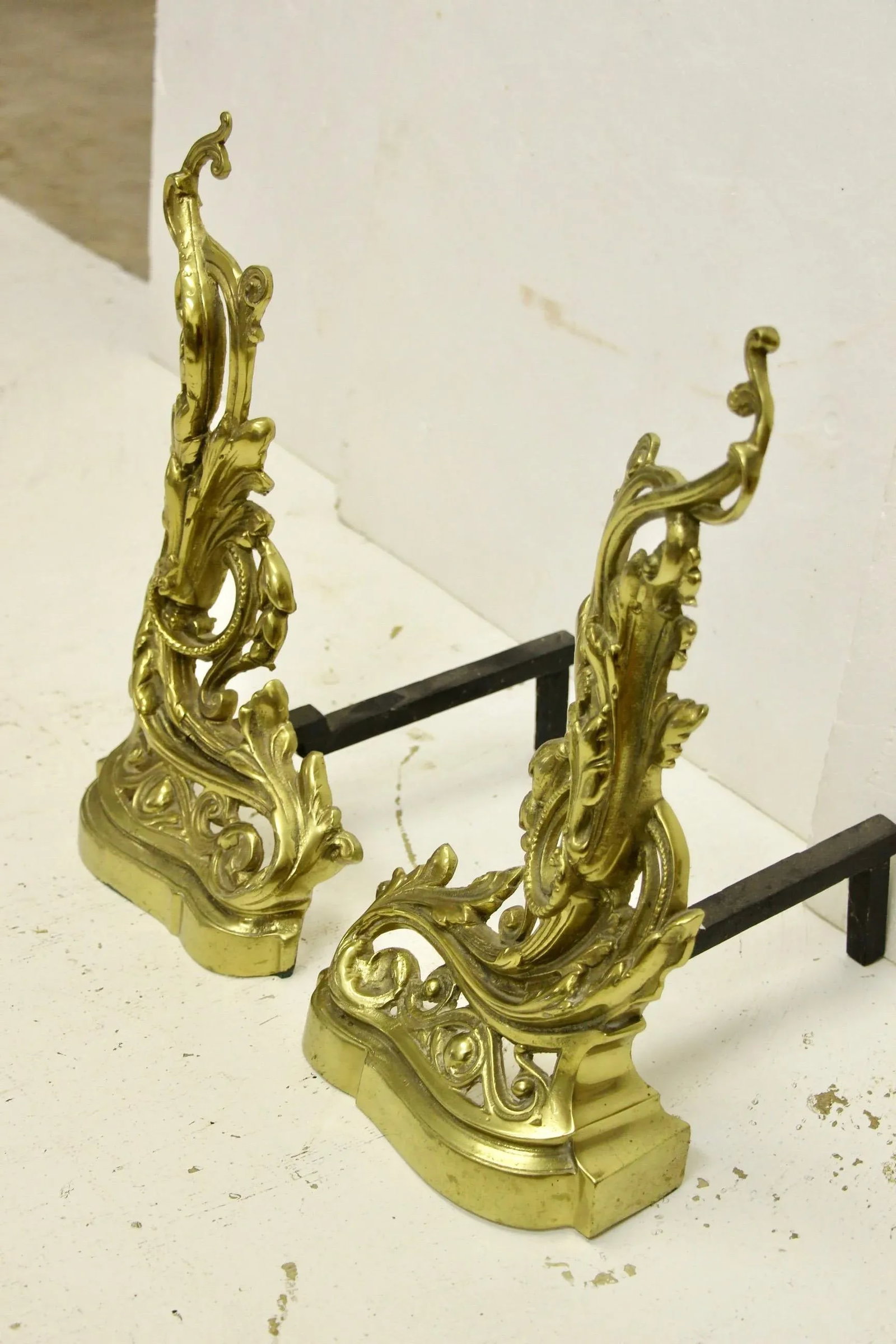 19th Century French Rococo-Style Brass Andirons, Pair - 4