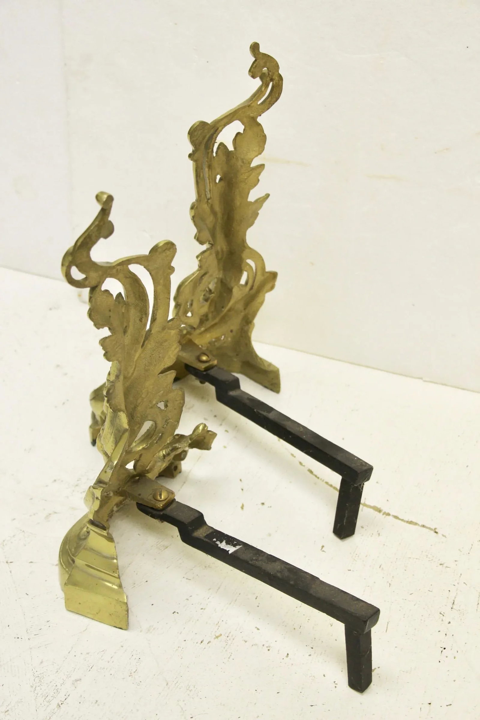 19th Century French Rococo-Style Brass Andirons, Pair - 5