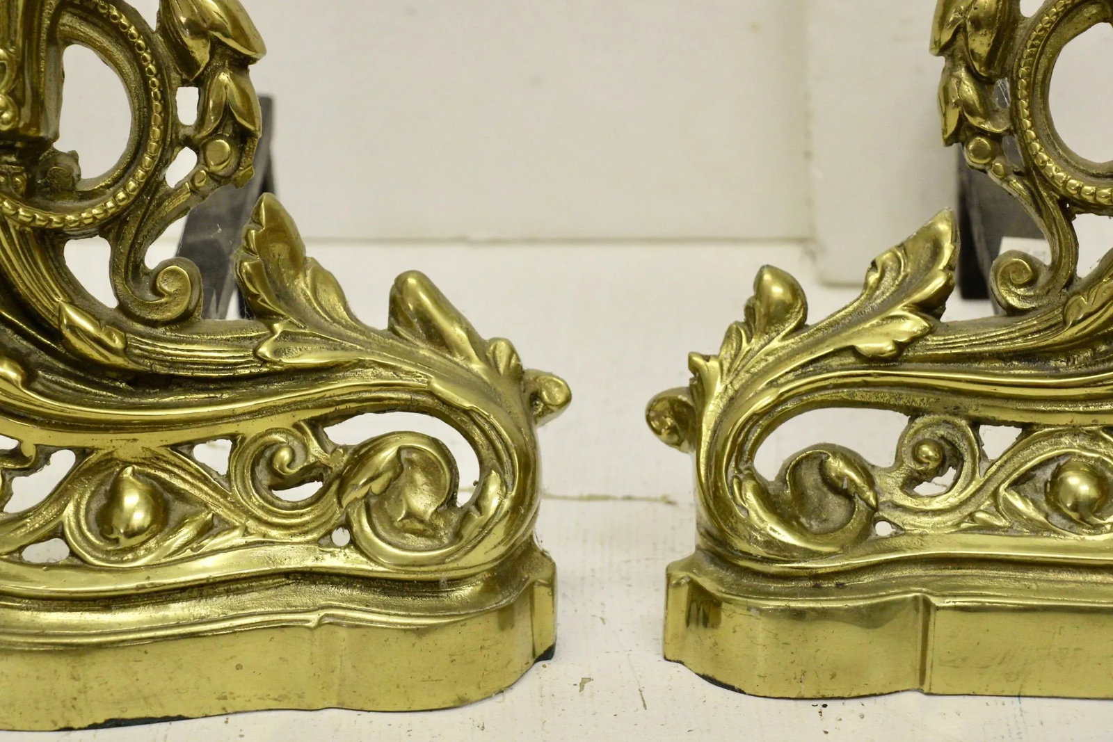 19th Century French Rococo-Style Brass Andirons, Pair - 7