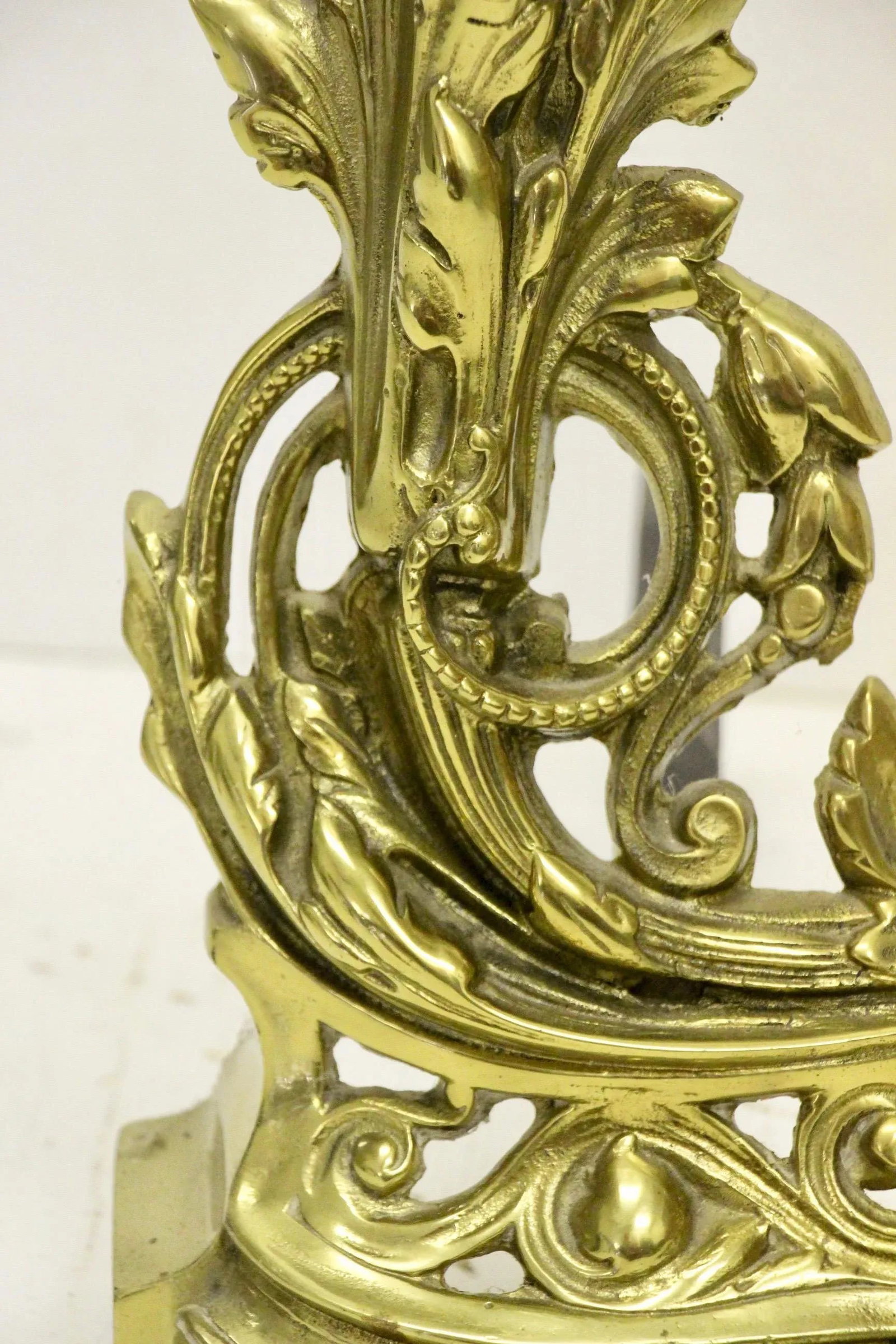 19th Century French Rococo-Style Brass Andirons, Pair - 8