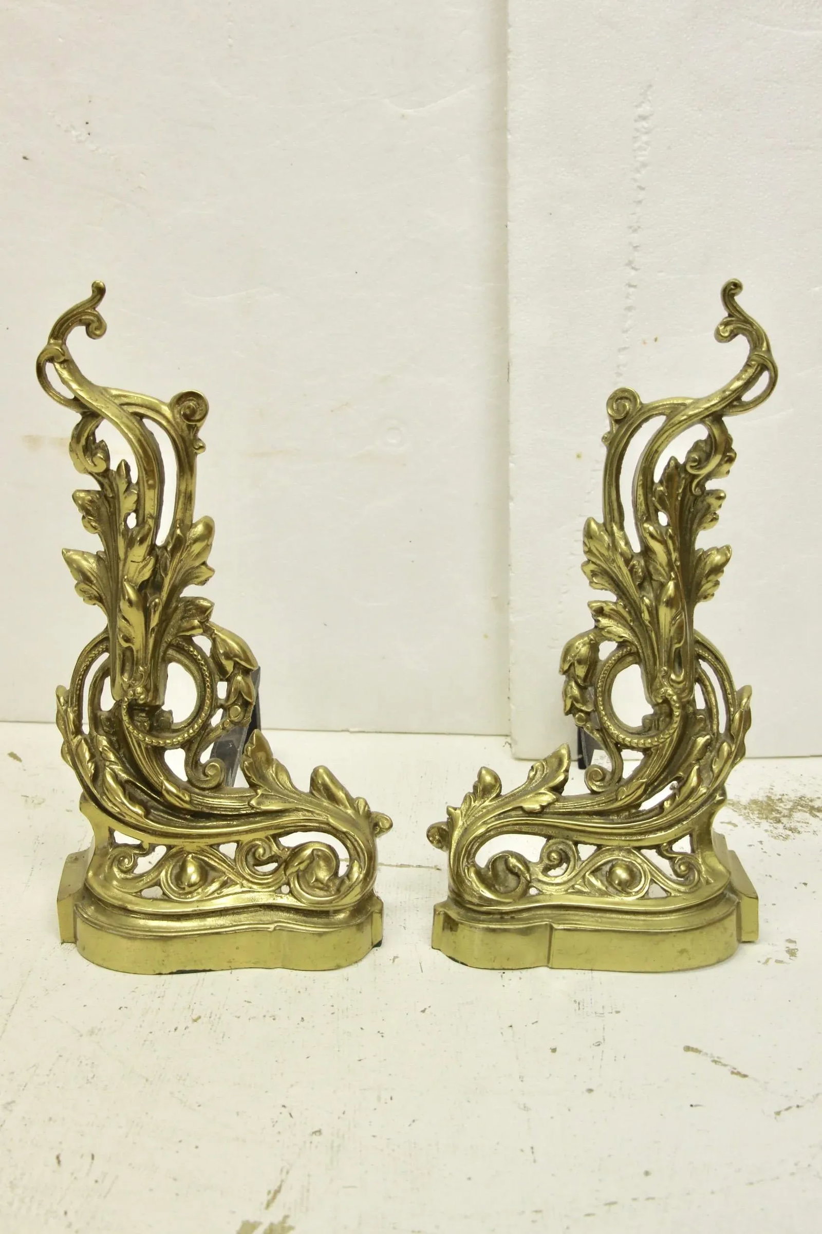 19th Century French Rococo-Style Brass Andirons, Pair - 9