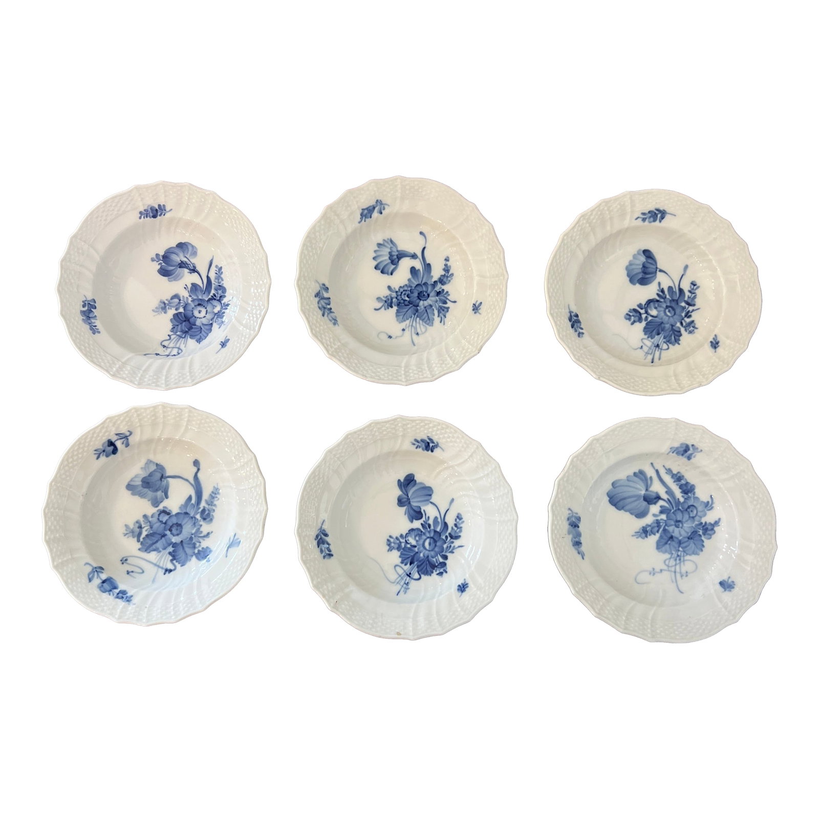 Late 20th Century Royal Copenhagen Blue Flower Berry Bowls- Set of 6 (1 of 6)