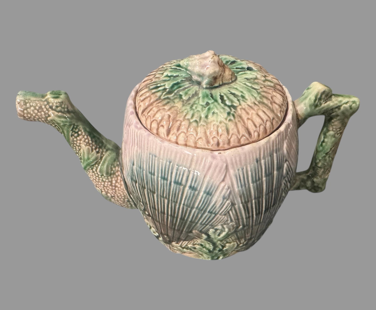 Antique Etruscan Majolica Shell & Seaweed Teapot - 2