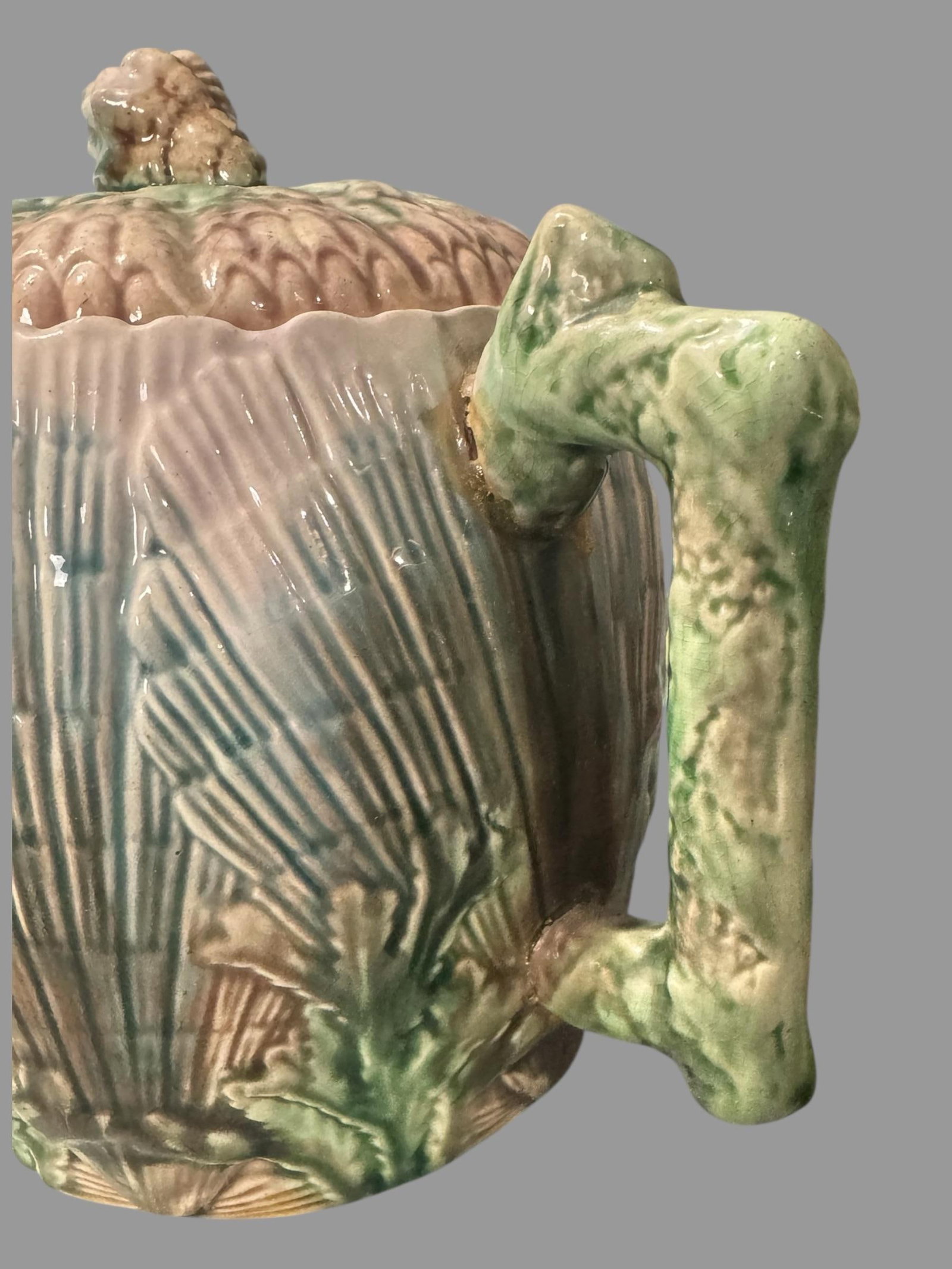 Antique Etruscan Majolica Shell & Seaweed Teapot - 7