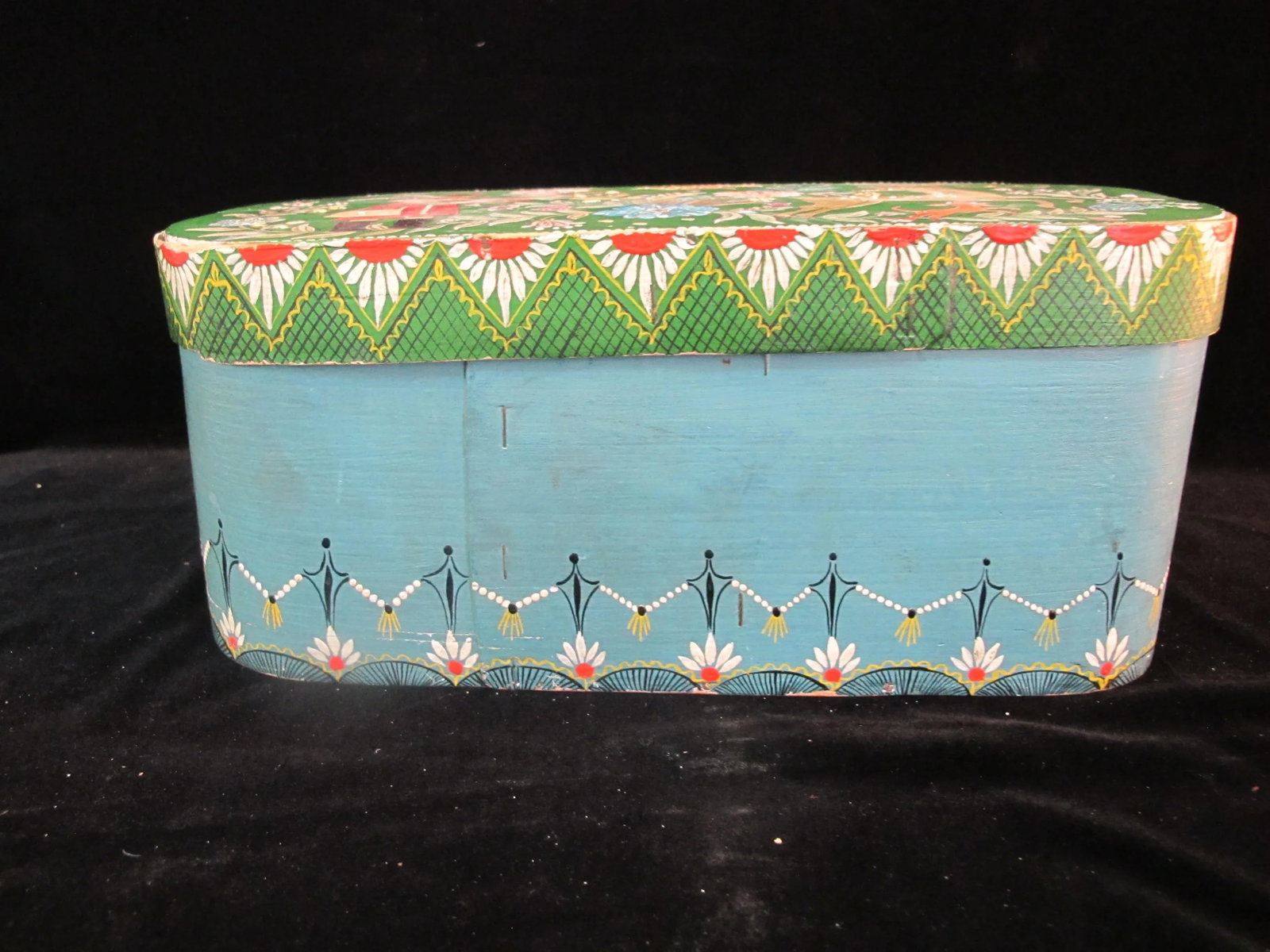 Vintage Hand Painted Tole Deer Hunting Scene Wood Keepsake Sewing Box With Lid - 3