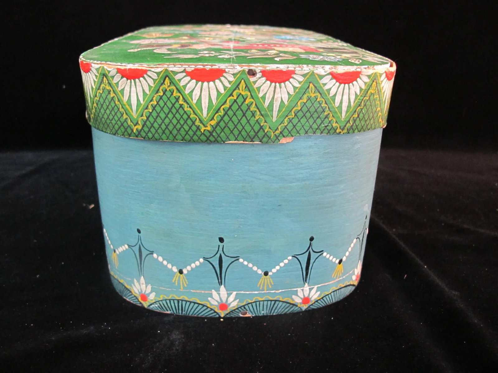 Vintage Hand Painted Tole Deer Hunting Scene Wood Keepsake Sewing Box With Lid - 4