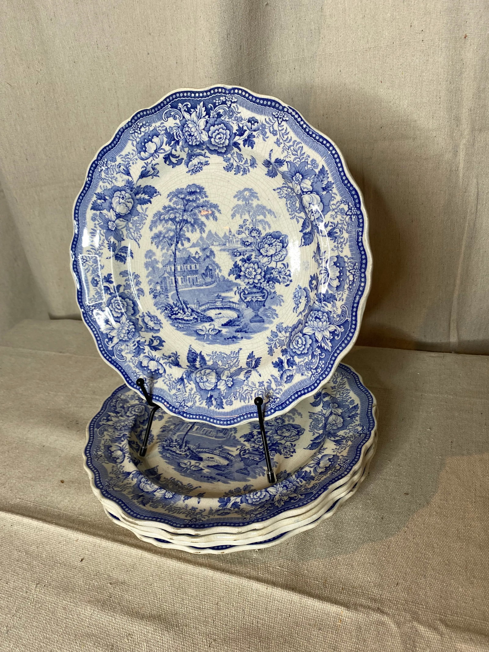 Mid 19th Century Blue & White English Staffordshire Transferware Plates- Set of 5 - 2