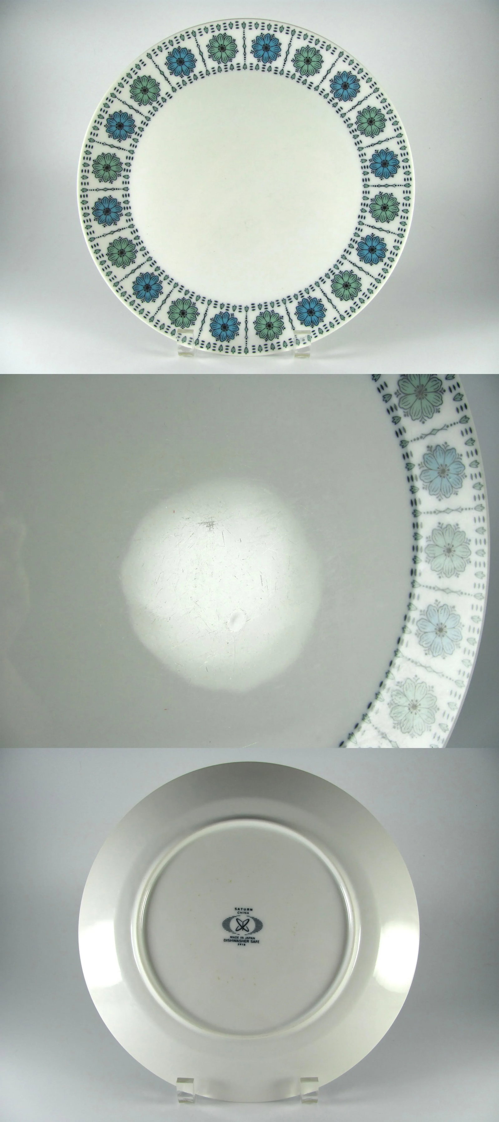 Vintage Turquoise & Green Atomic Flower Dinner Plates- Set of 6 - 2
