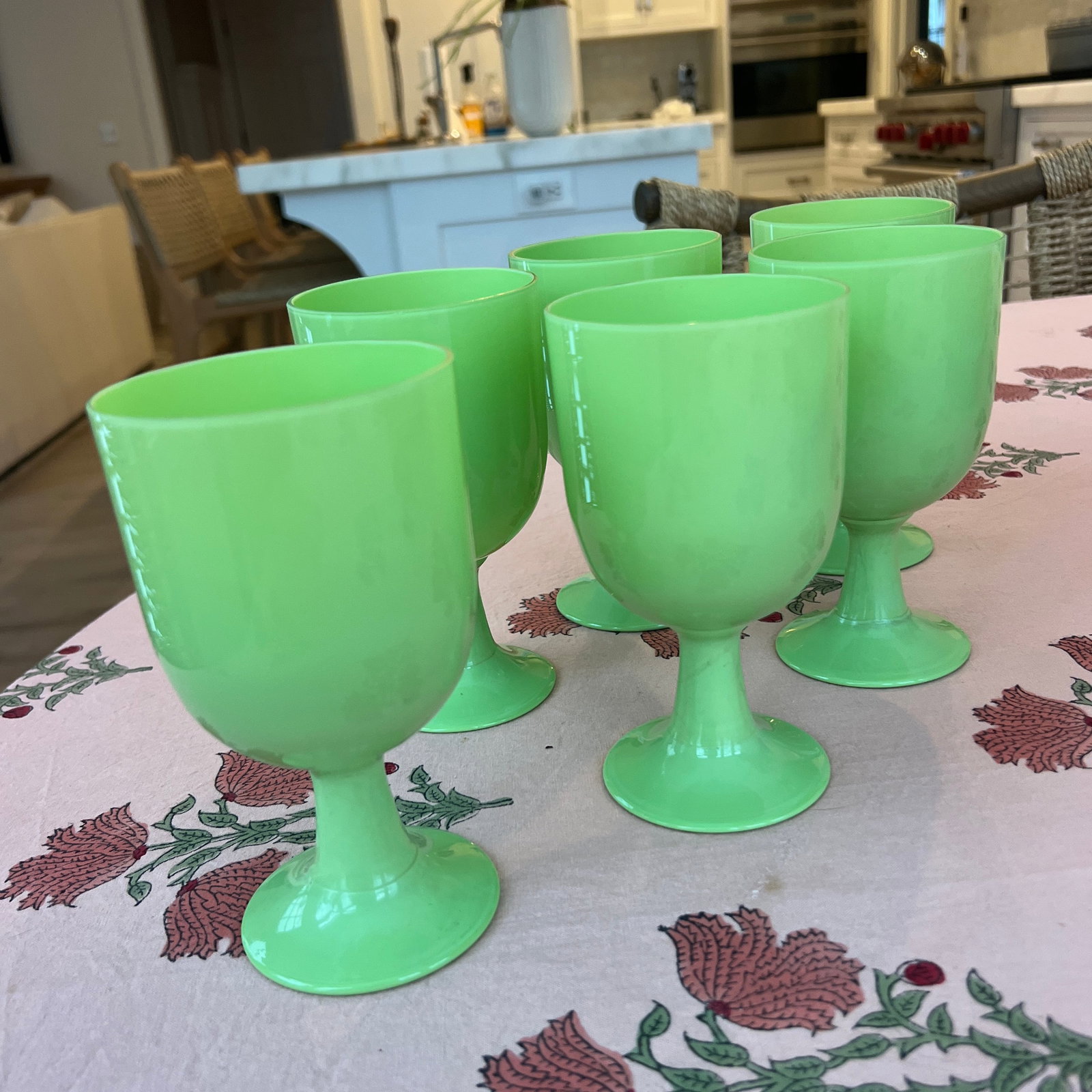 Rare Jade Green Portieux Vallerystal Opaline Glass Water or Wine Goblets - 2