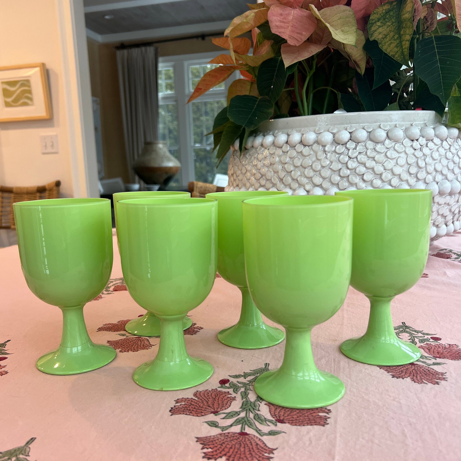 Rare Jade Green Portieux Vallerystal Opaline Glass Water or Wine Goblets - 3
