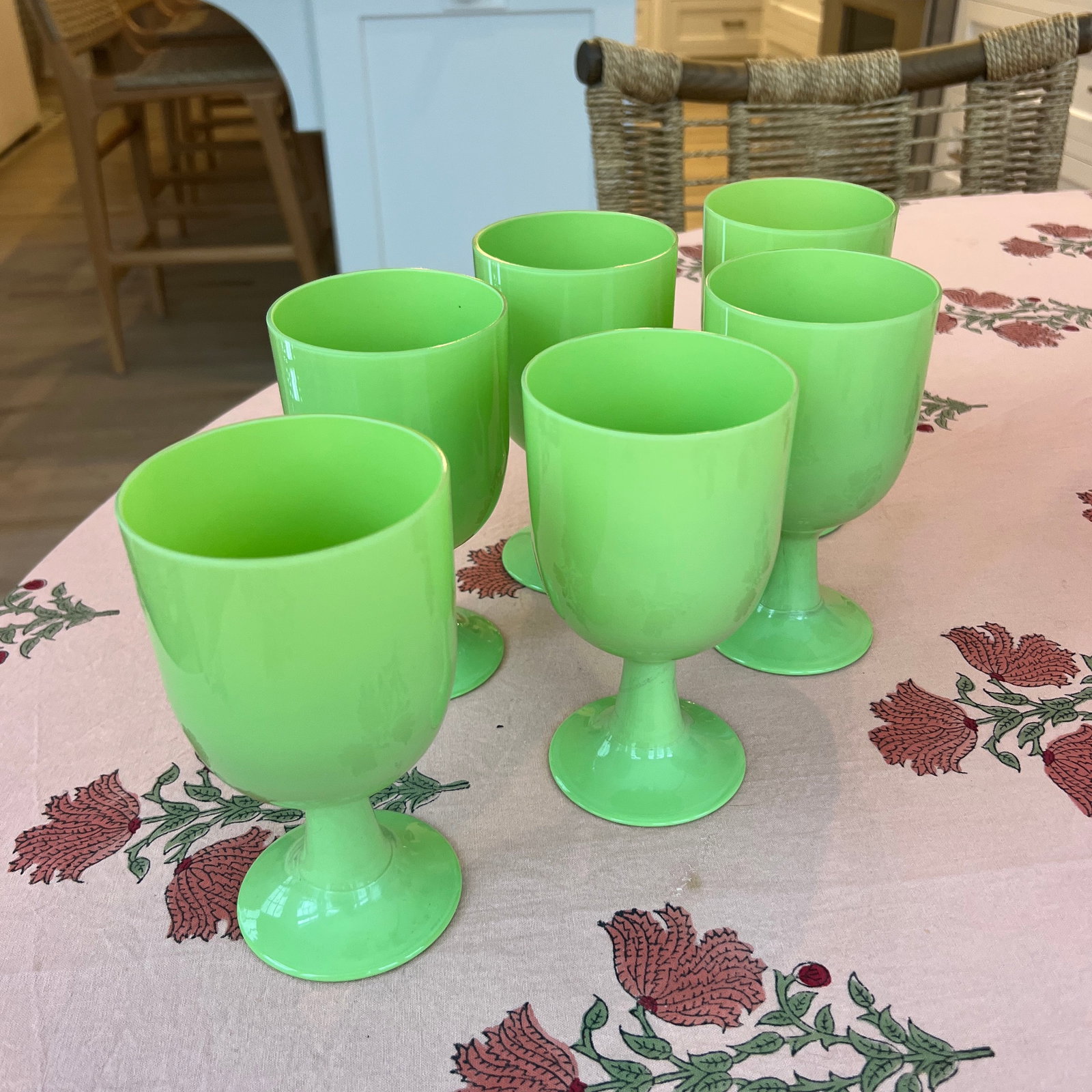 Rare Jade Green Portieux Vallerystal Opaline Glass Water or Wine Goblets - 4