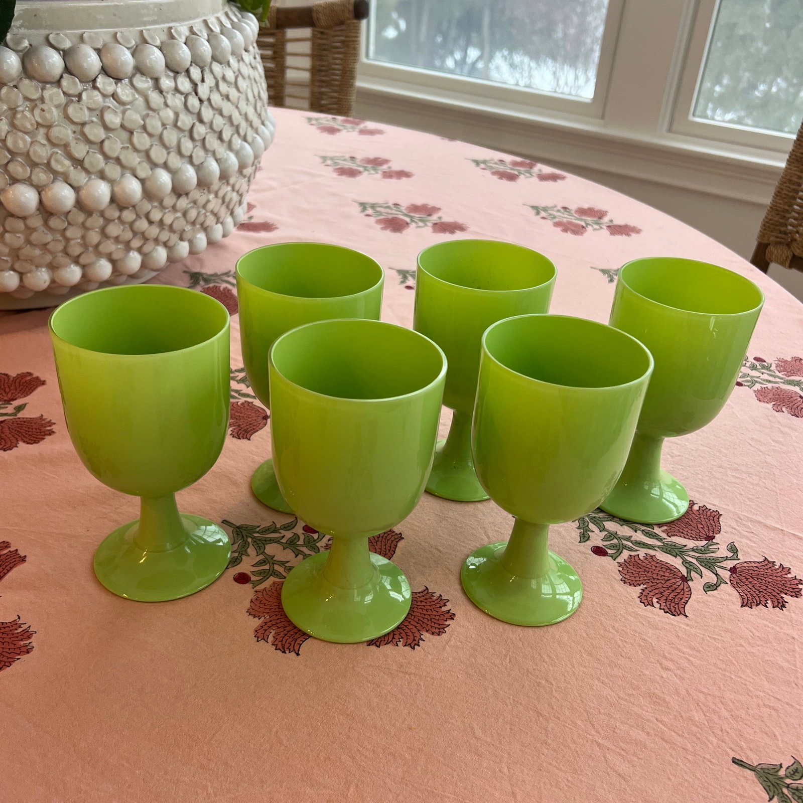 Rare Jade Green Portieux Vallerystal Opaline Glass Water or Wine Goblets - 8