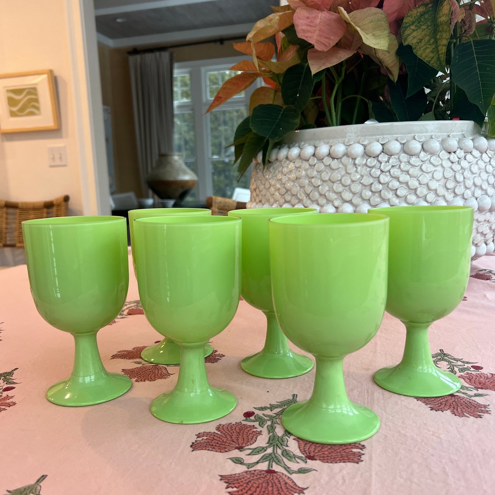 Rare Jade Green Portieux Vallerystal Opaline Glass Water or Wine Goblets - 9
