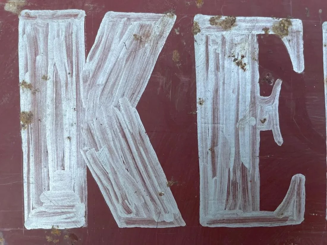 Original 1940s "Keep Out" Hand Painted on Steel - 6