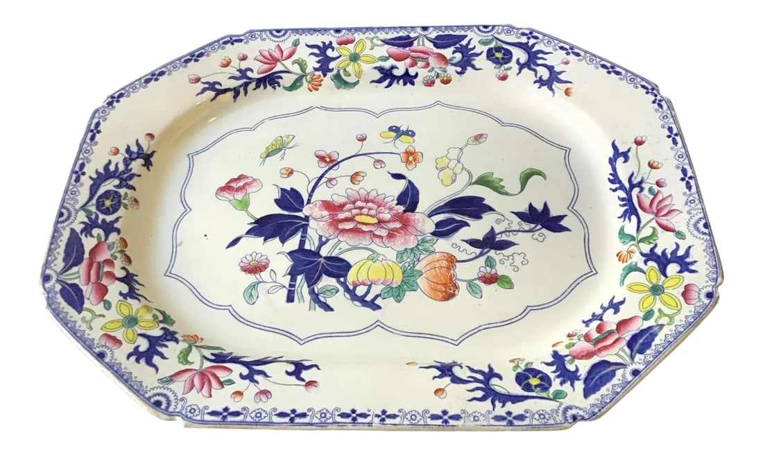 1880s Stone China Platter: 1880s stone China platter. Condition: Alterations: Unknown Imperfections: Some Imperfections Condition Notes: Good Wear consistent with age and use. Materials & Techniques: Ceramic Details: