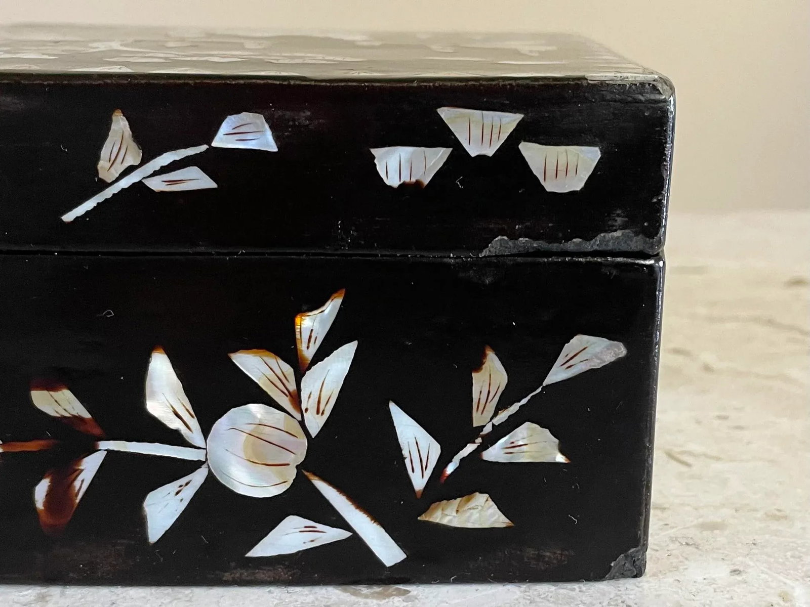 Antique Chinese Mother-of-Pearl Black Lacquer Wood Box - 9