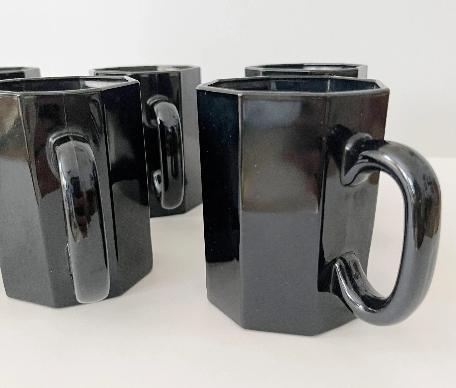 1980s Arcoroc France Postmodern Black Octime Octagon Glass Cups - Set of 6 - 3