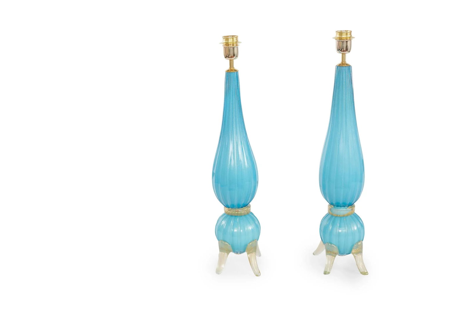 Mid 20th Century Murano Glass Gold Flecks Lamp - a Pair - 5