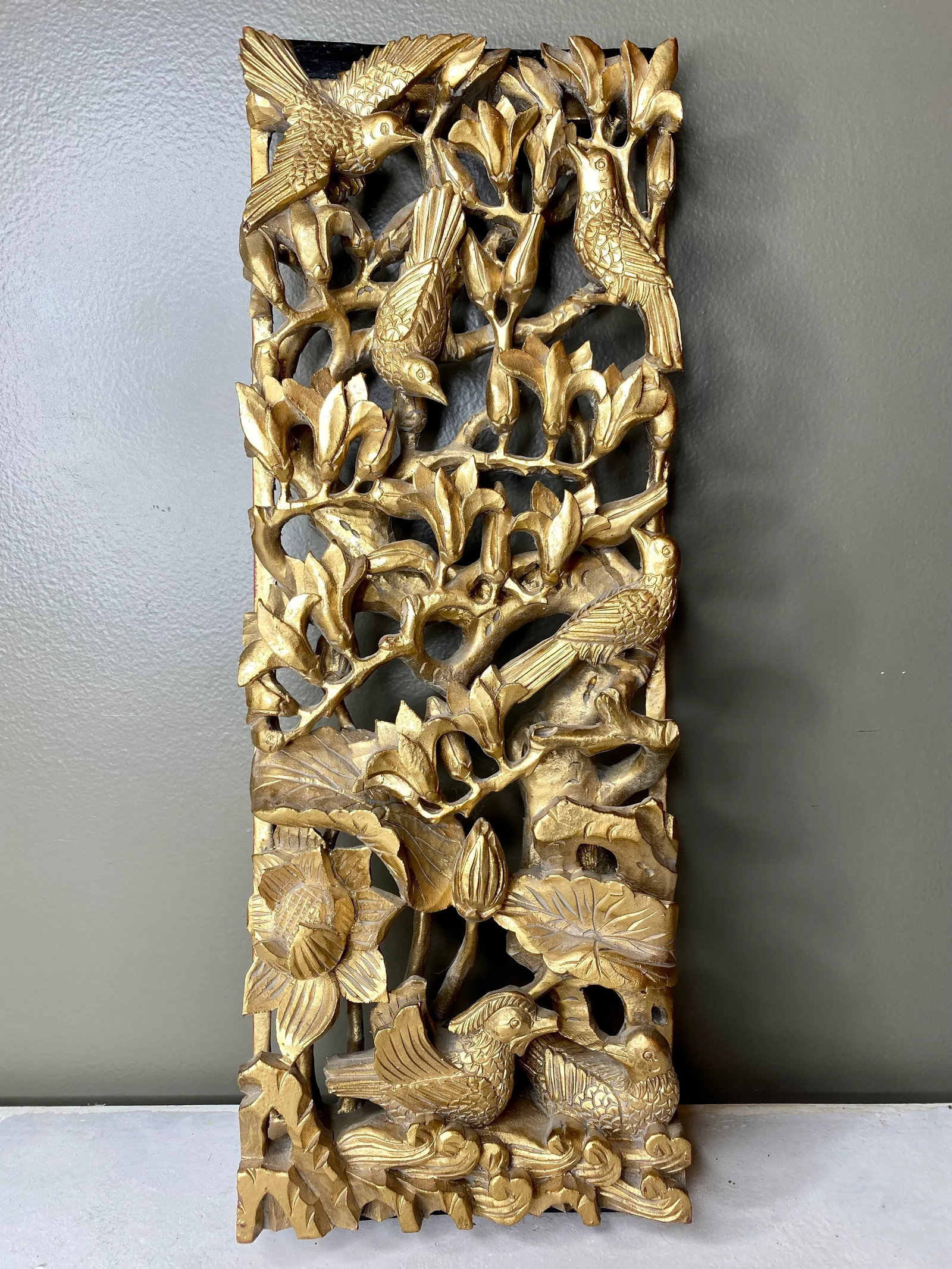 Large Antique Chinese Gilt Carved Panel - 8