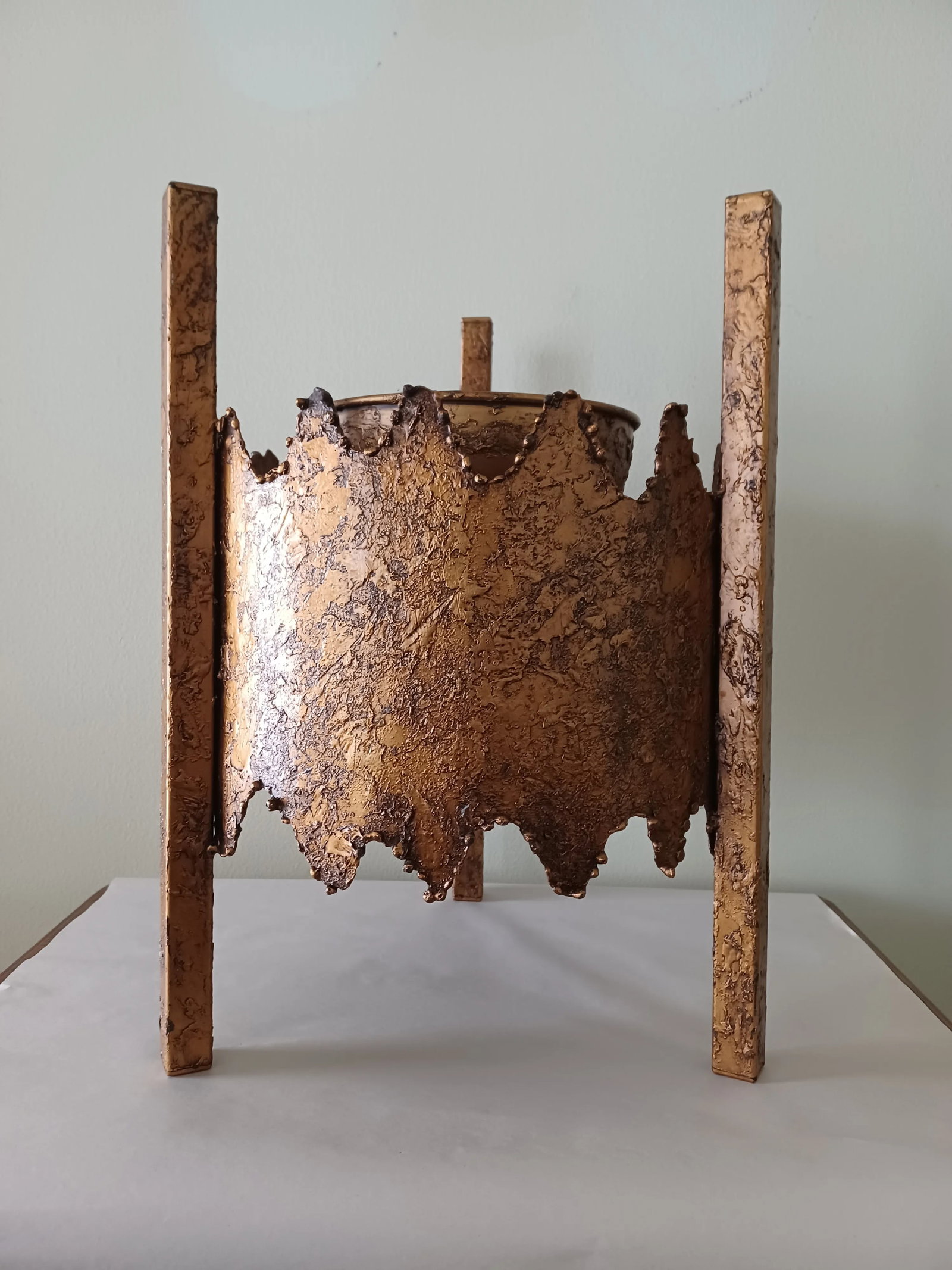 Vintage Brutalist Textured Metal Planter / Plant Stand - 11