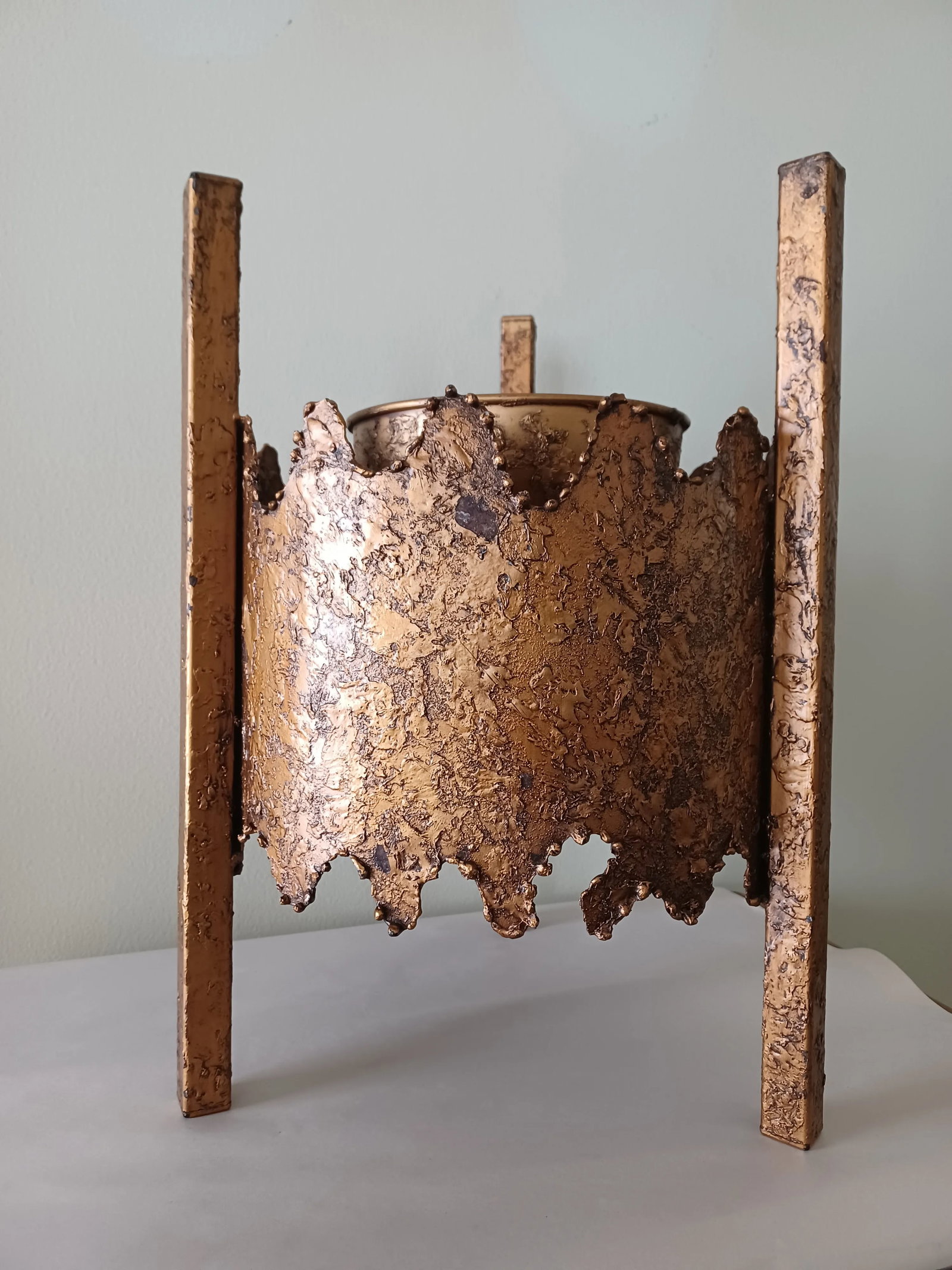Vintage Brutalist Textured Metal Planter / Plant Stand - 2