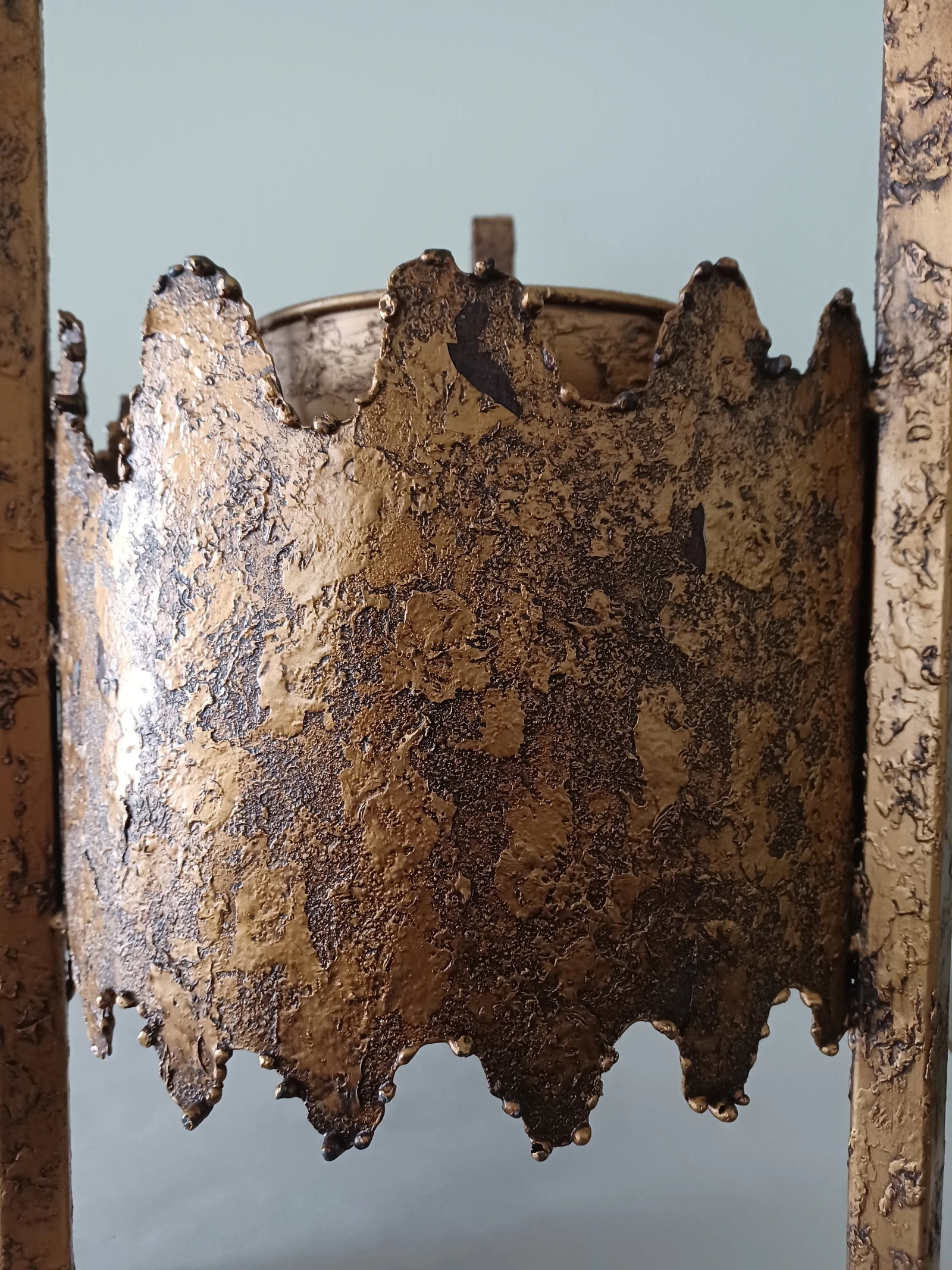 Vintage Brutalist Textured Metal Planter / Plant Stand - 5