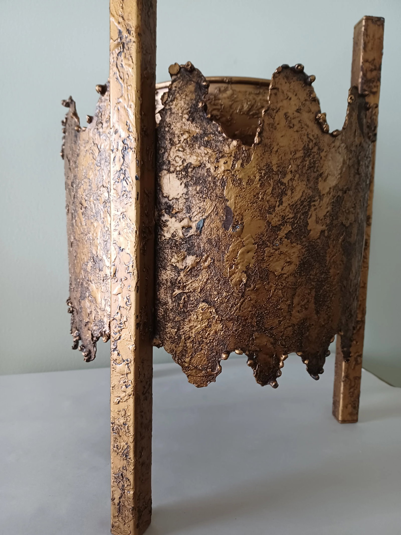 Vintage Brutalist Textured Metal Planter / Plant Stand - 6