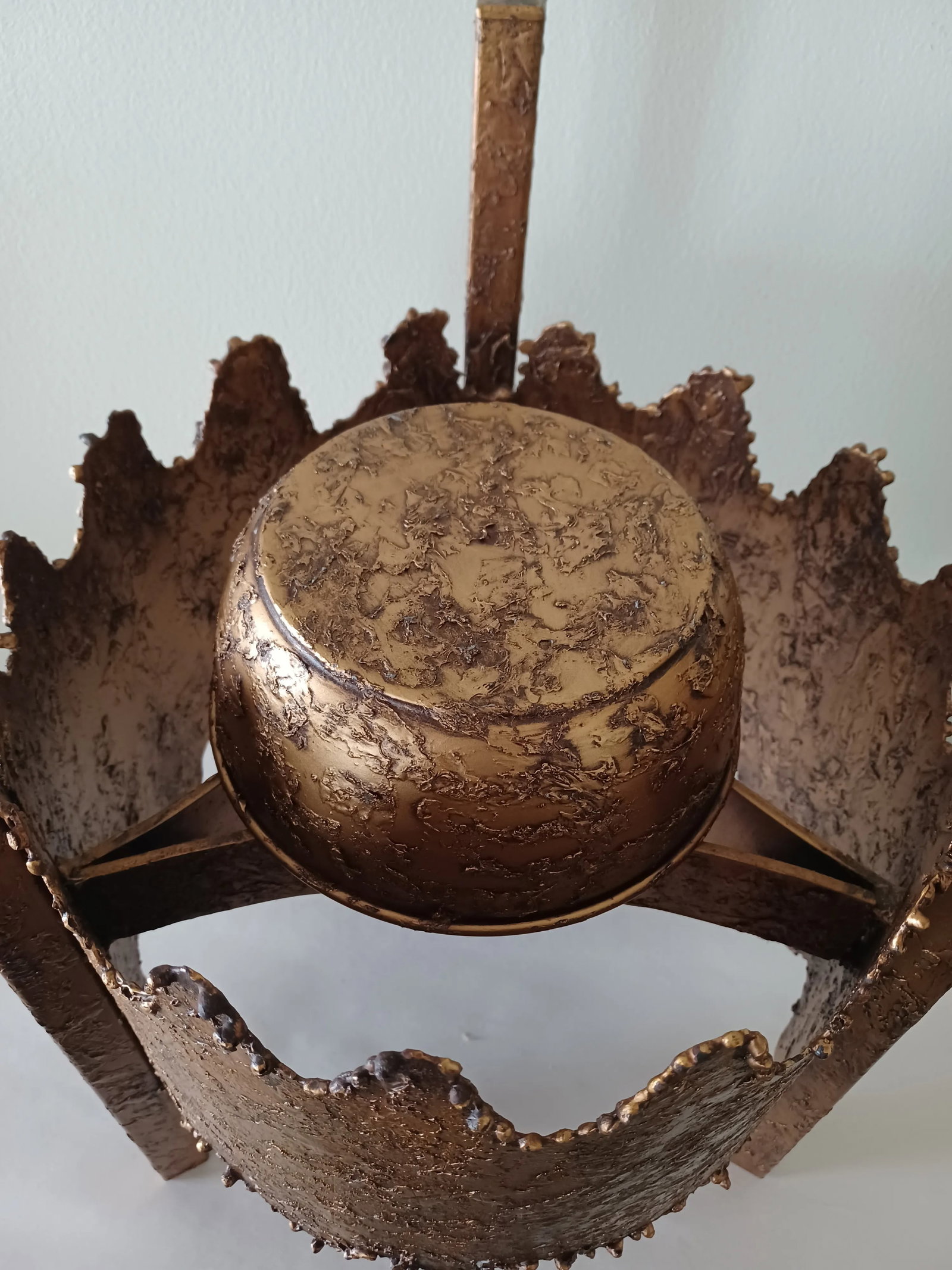 Vintage Brutalist Textured Metal Planter / Plant Stand - 7