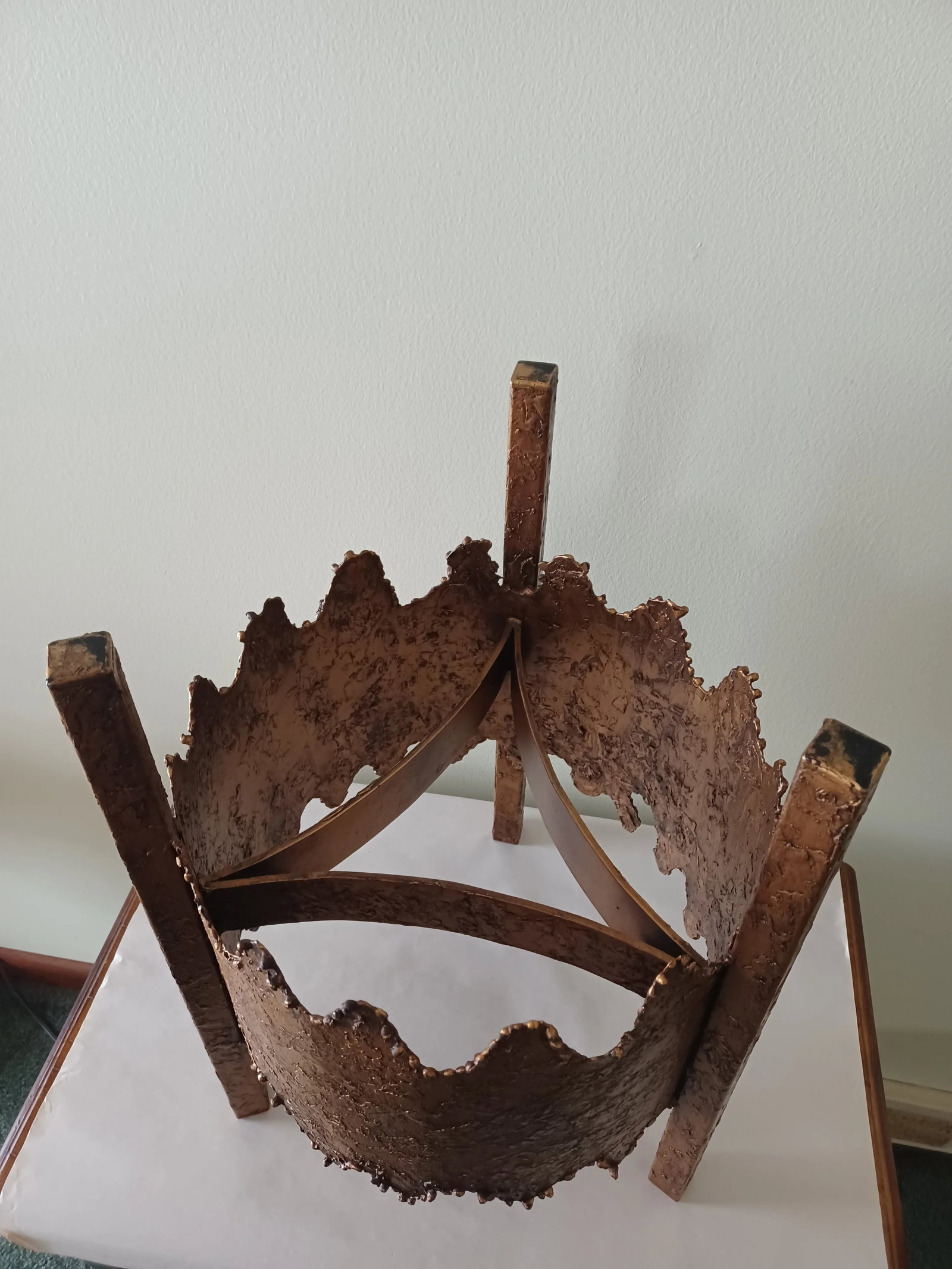 Vintage Brutalist Textured Metal Planter / Plant Stand - 8