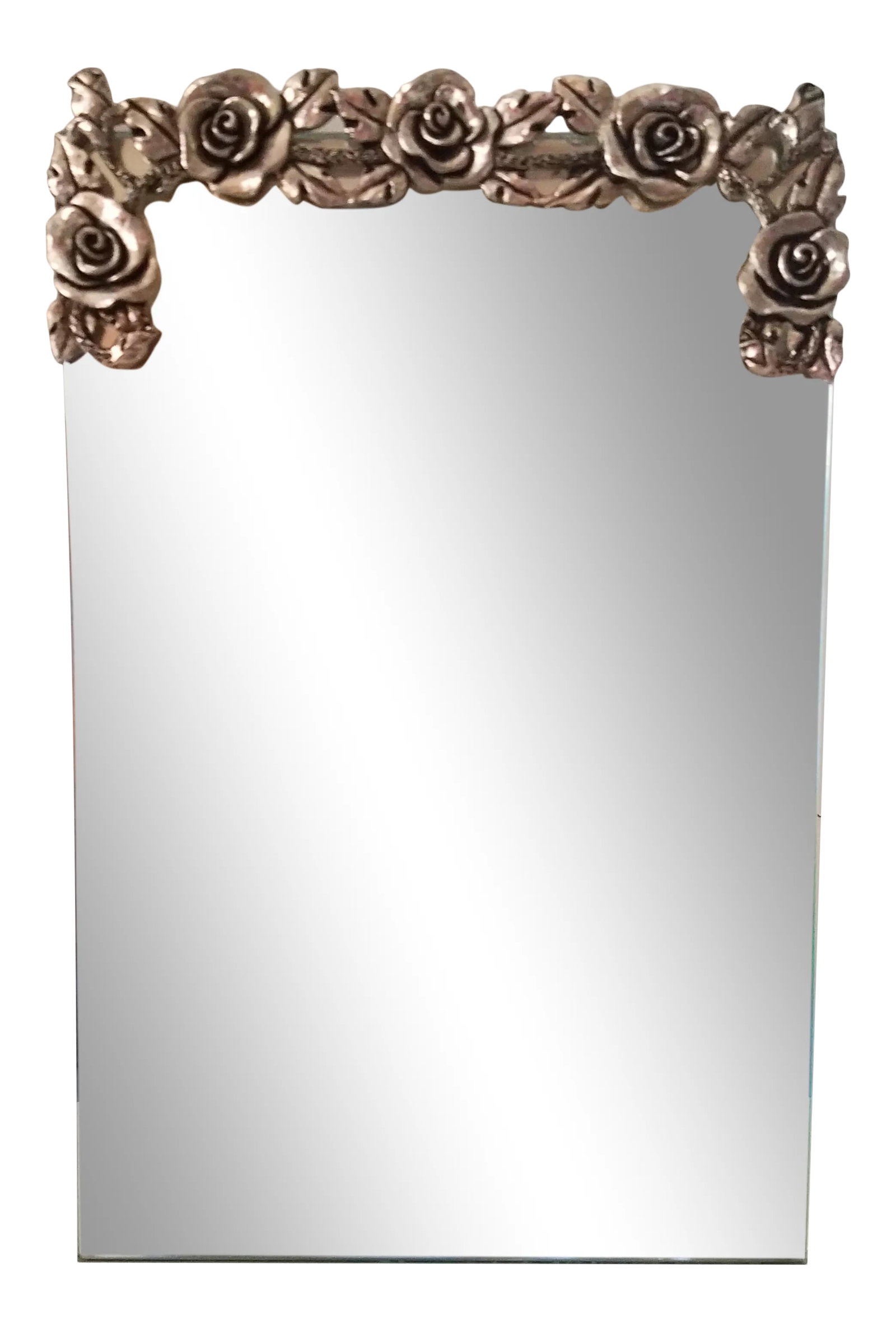Vintage 1940s Silver Plate Beveled Standing Vanity Mirror: Vintage silver plate beveled standing vanity mirror. Take a step back in time with this beautiful vanity mirror. This mirror is stunning and will add a touch of class to your vanity or dresser. The