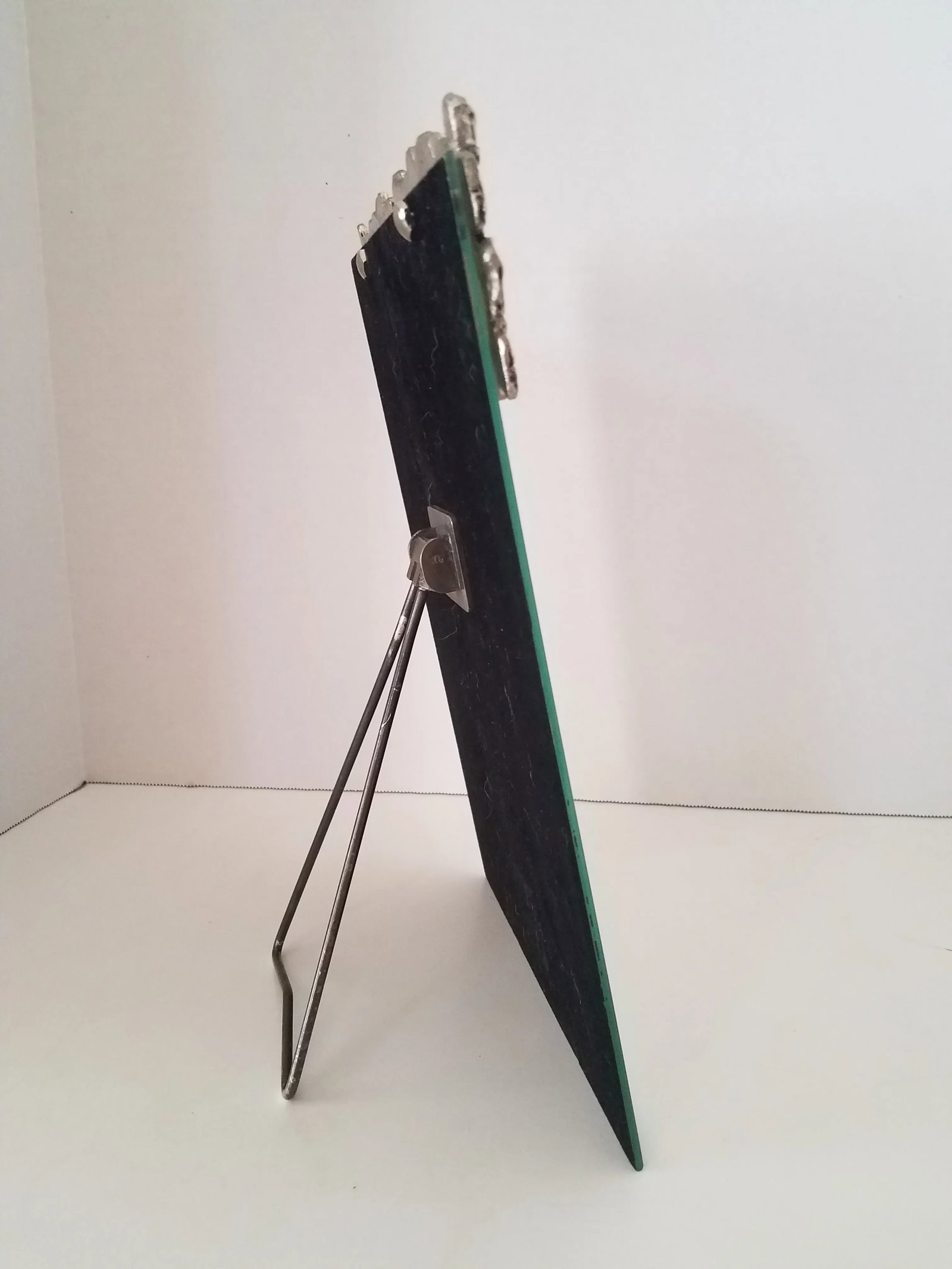 Vintage 1940s Silver Plate Beveled Standing Vanity Mirror - 4