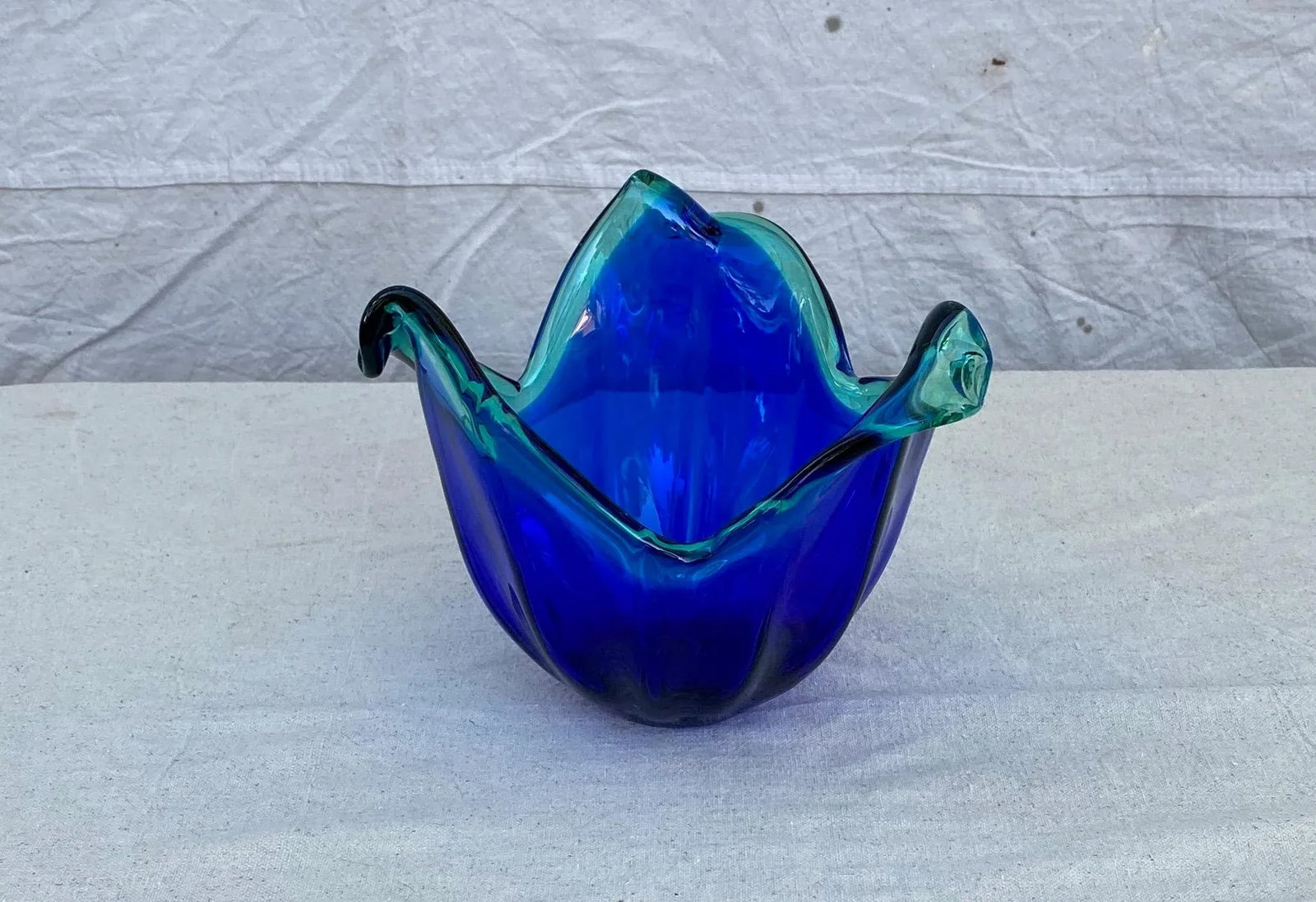 1960s Blue Murano With Teal Green Accents Vase - 13