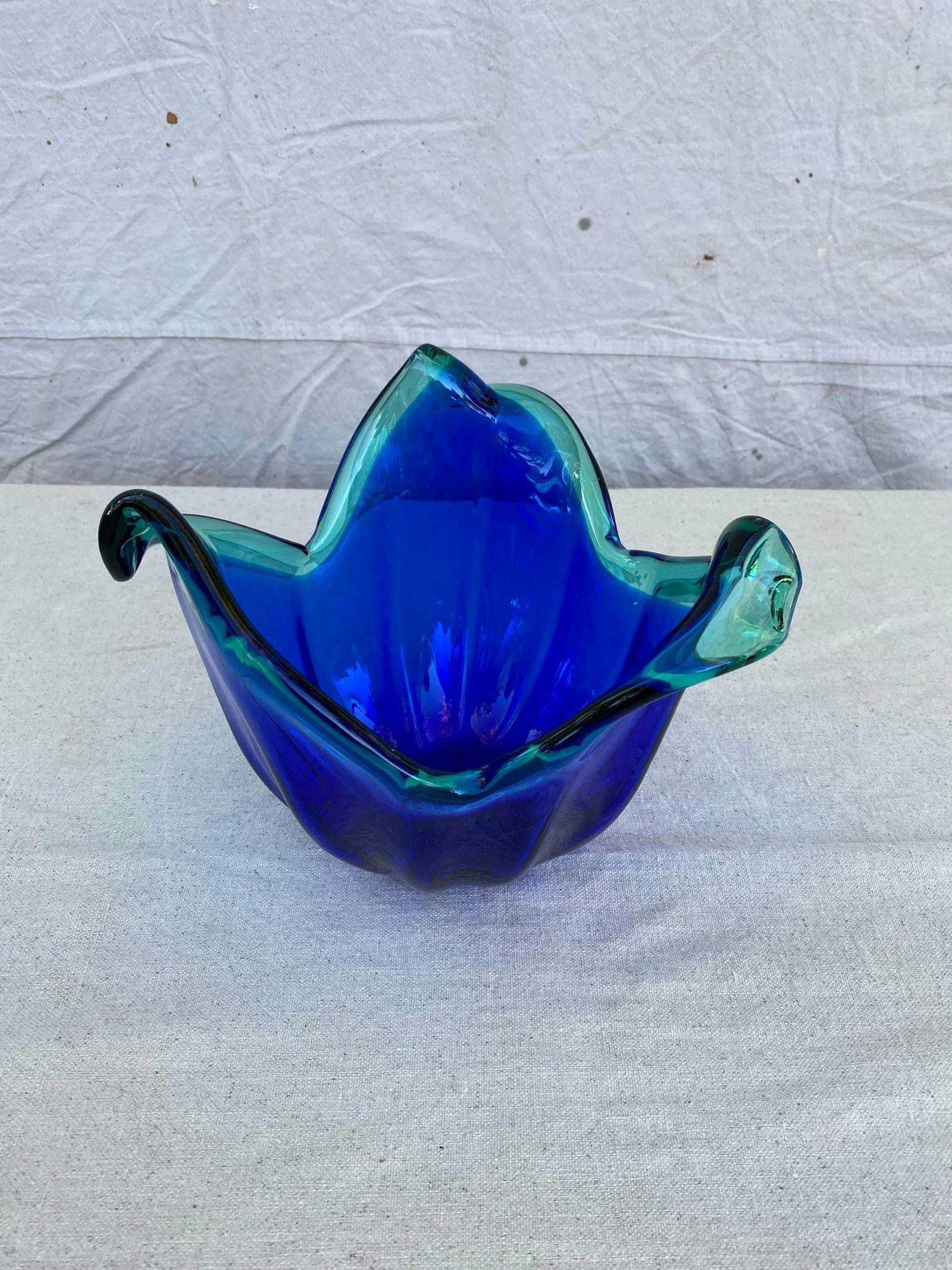 1960s Blue Murano With Teal Green Accents Vase - 2