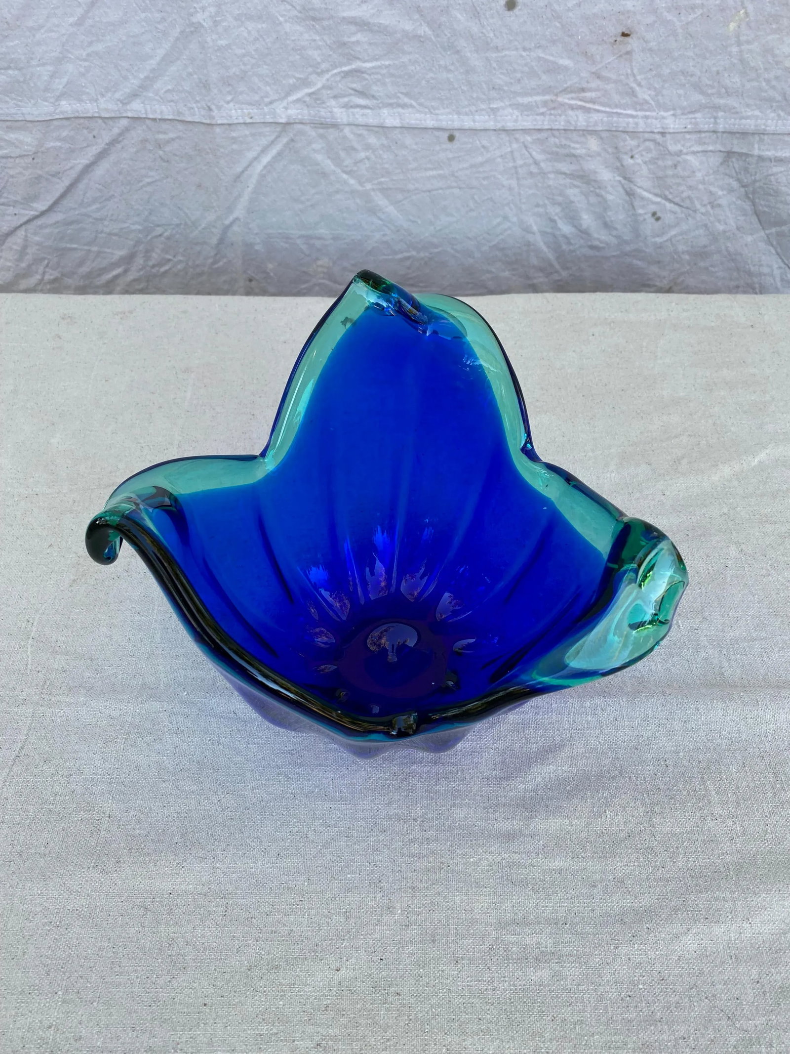 1960s Blue Murano With Teal Green Accents Vase - 3