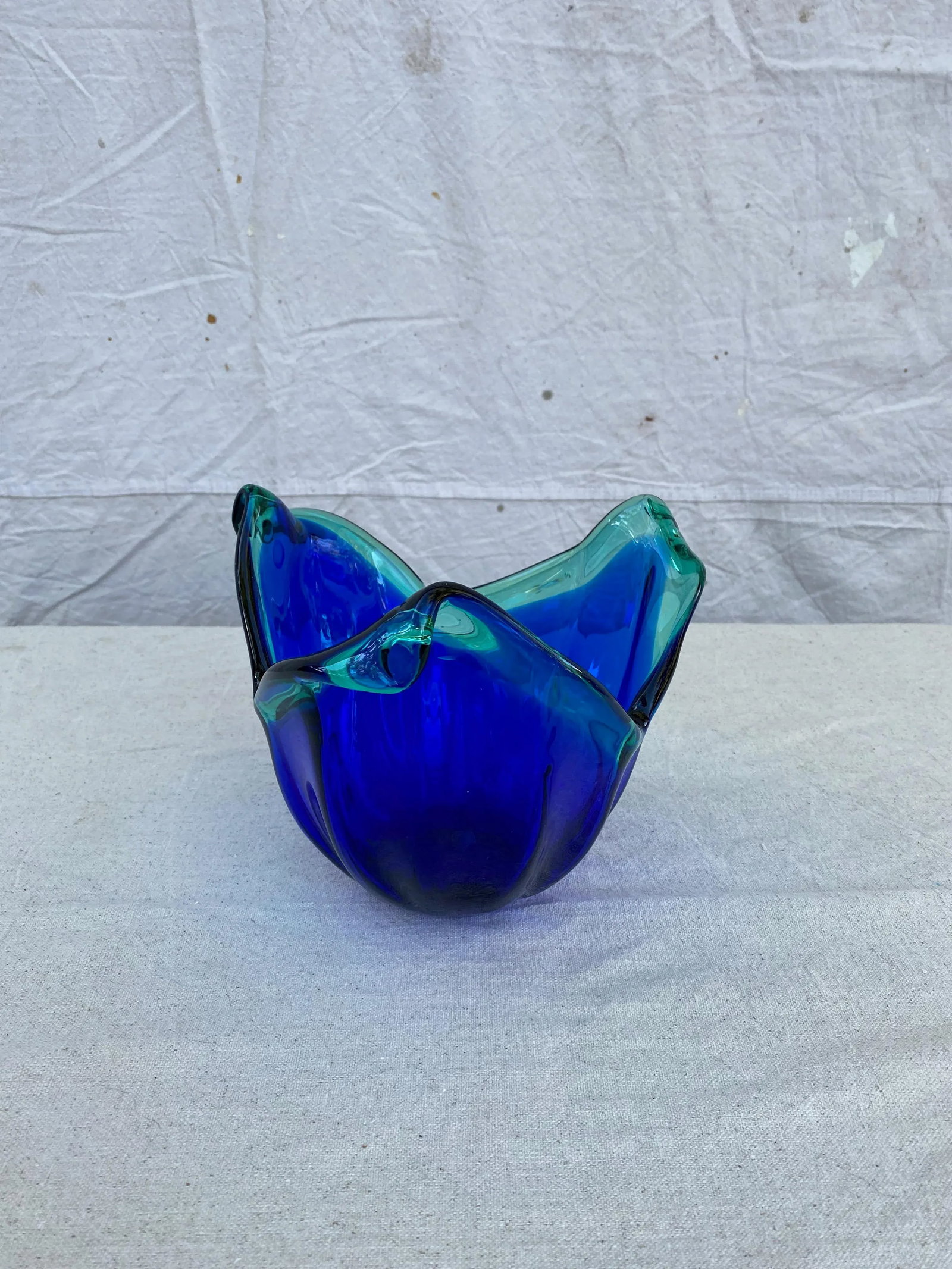 1960s Blue Murano With Teal Green Accents Vase - 8