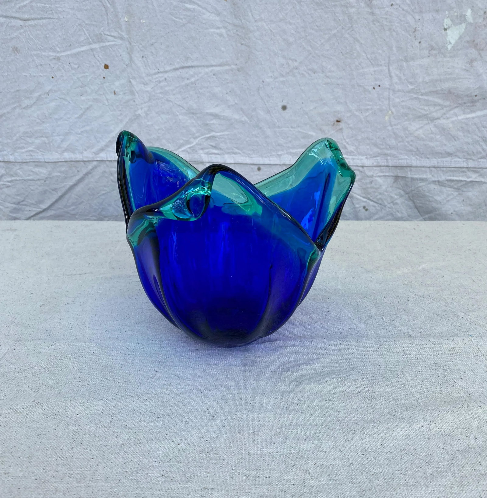 1960s Blue Murano With Teal Green Accents Vase - 9