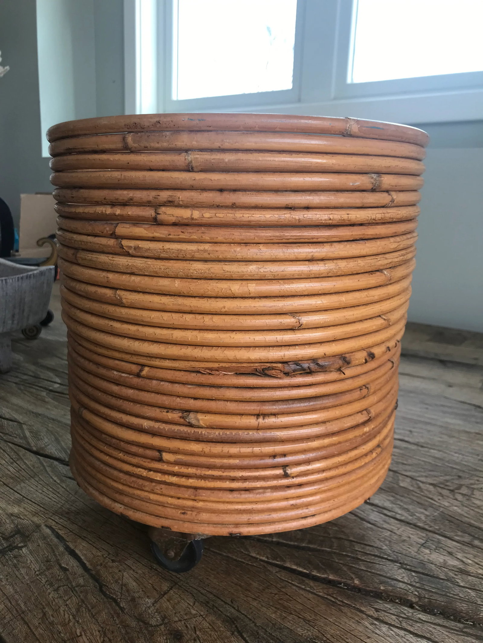 1970s Vintage Mid-Century Crespi Style Pencil Reed Rattan Bamboo Planter Italian - 10